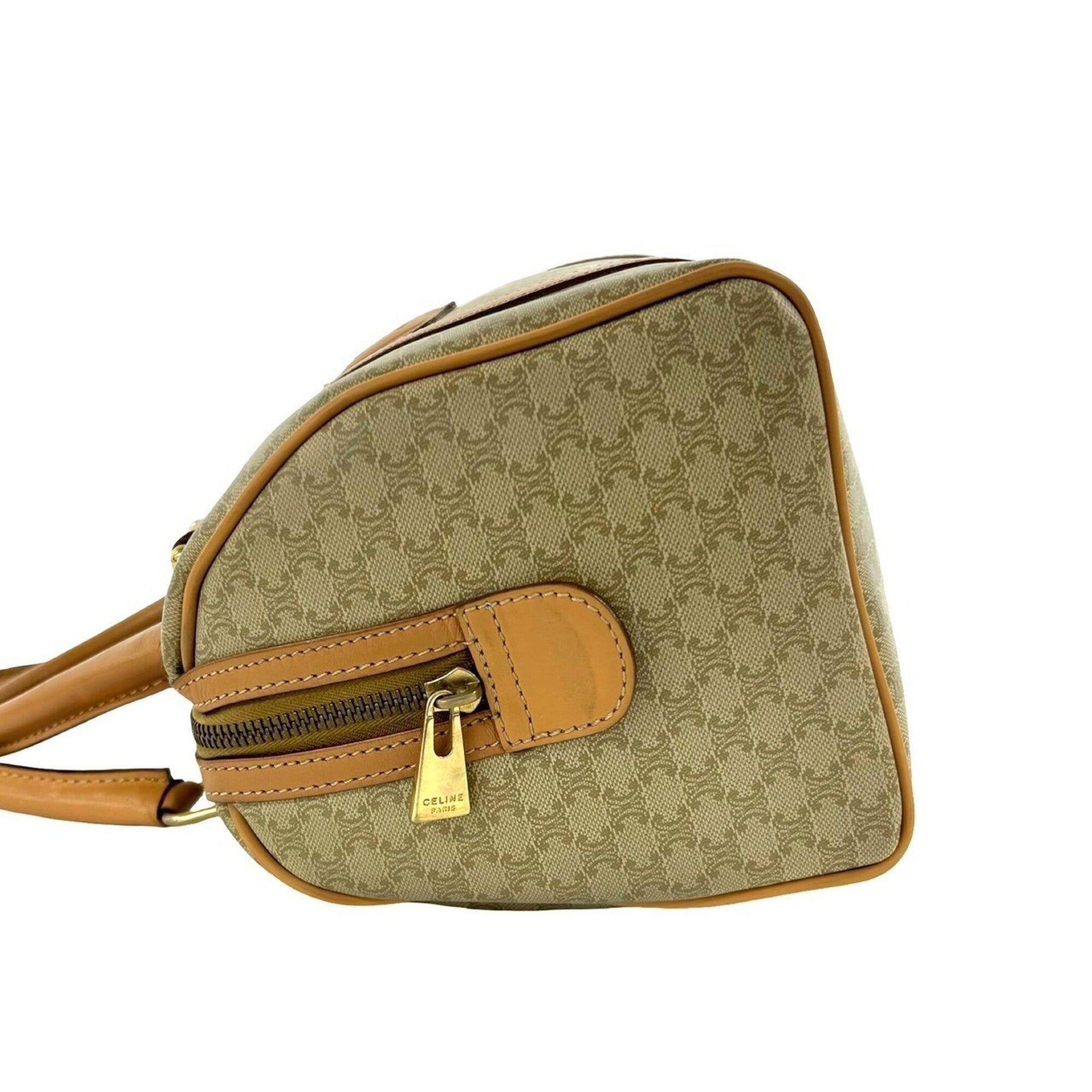 Celine Beige Brown Pvc Leather Boston Bag Handbag (Pre-Owned)