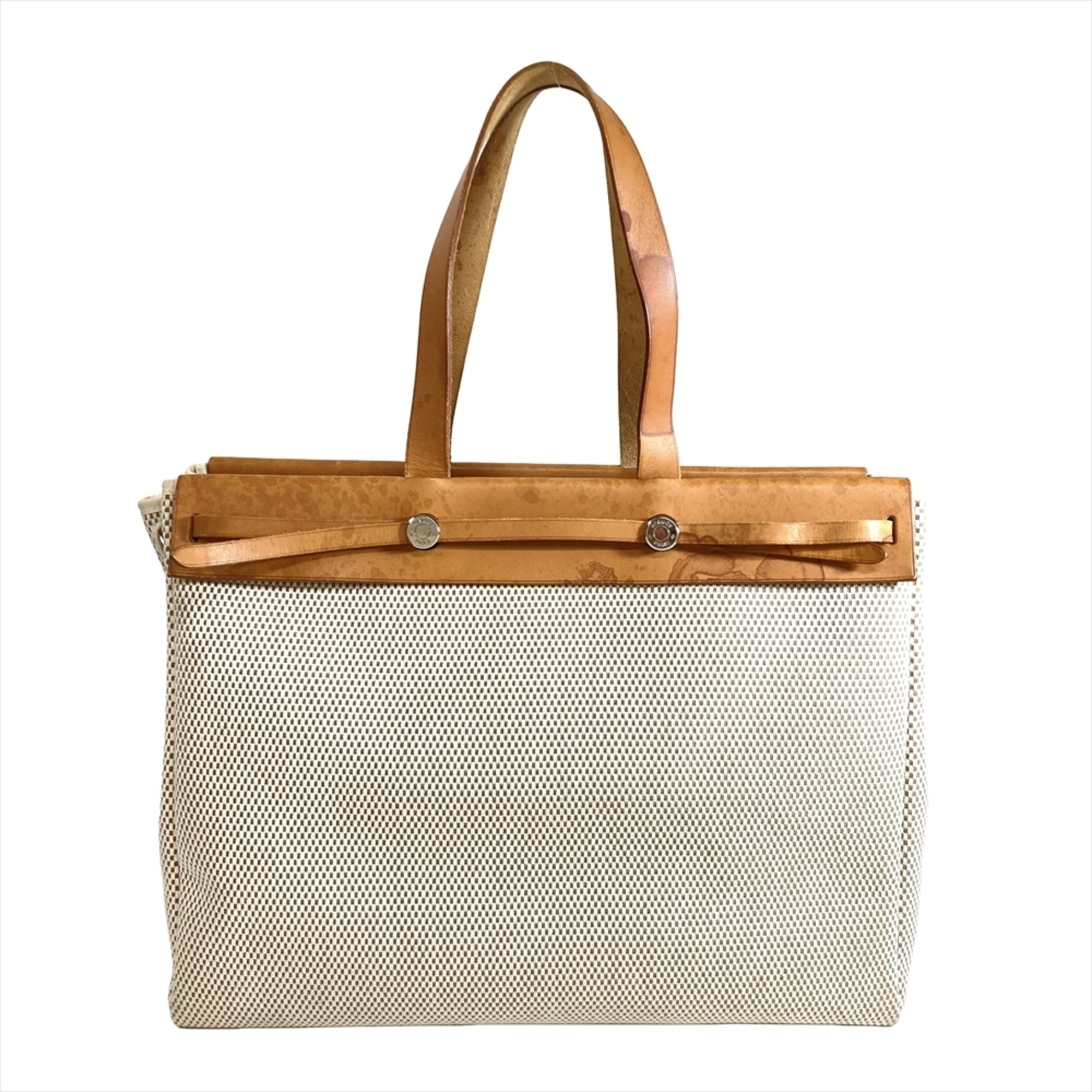Hermes Brown Natural Toile H Leather Tote Bag (Pre-Owned)