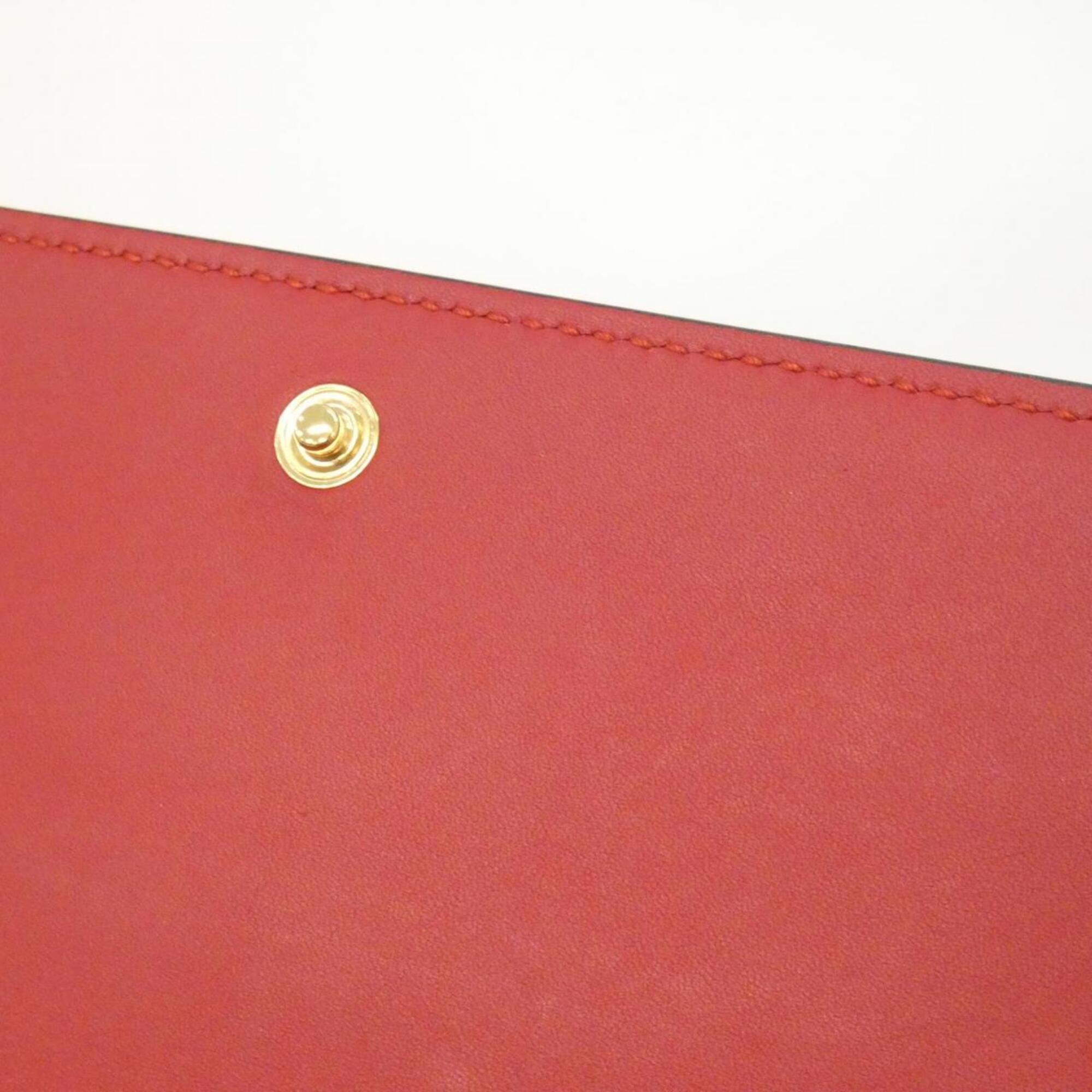 Gucci Pink Red Color Leather Long Wallet (Bi-Fold) (Pre-Owned)