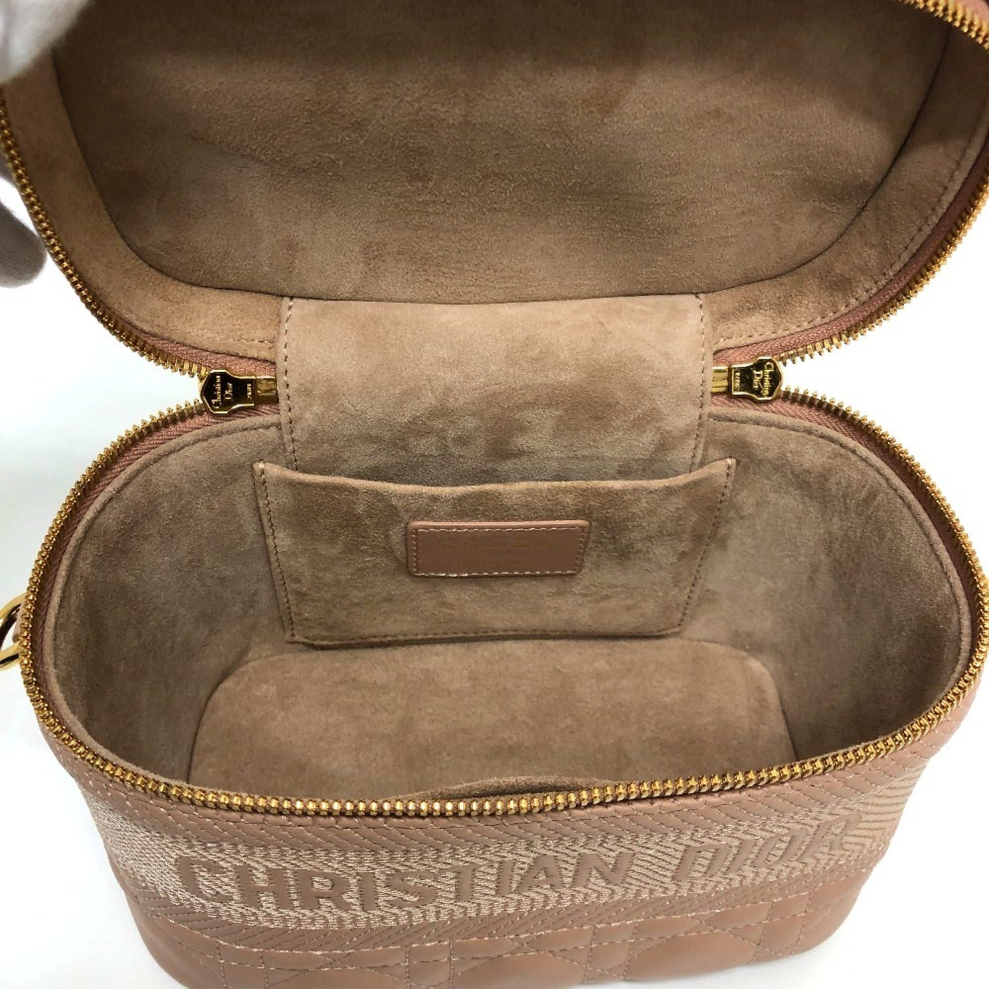 Christian Dior Cannage/Lady Dior Pink Canvas Leather Handbag Vanity Bag (Pre-Owned)