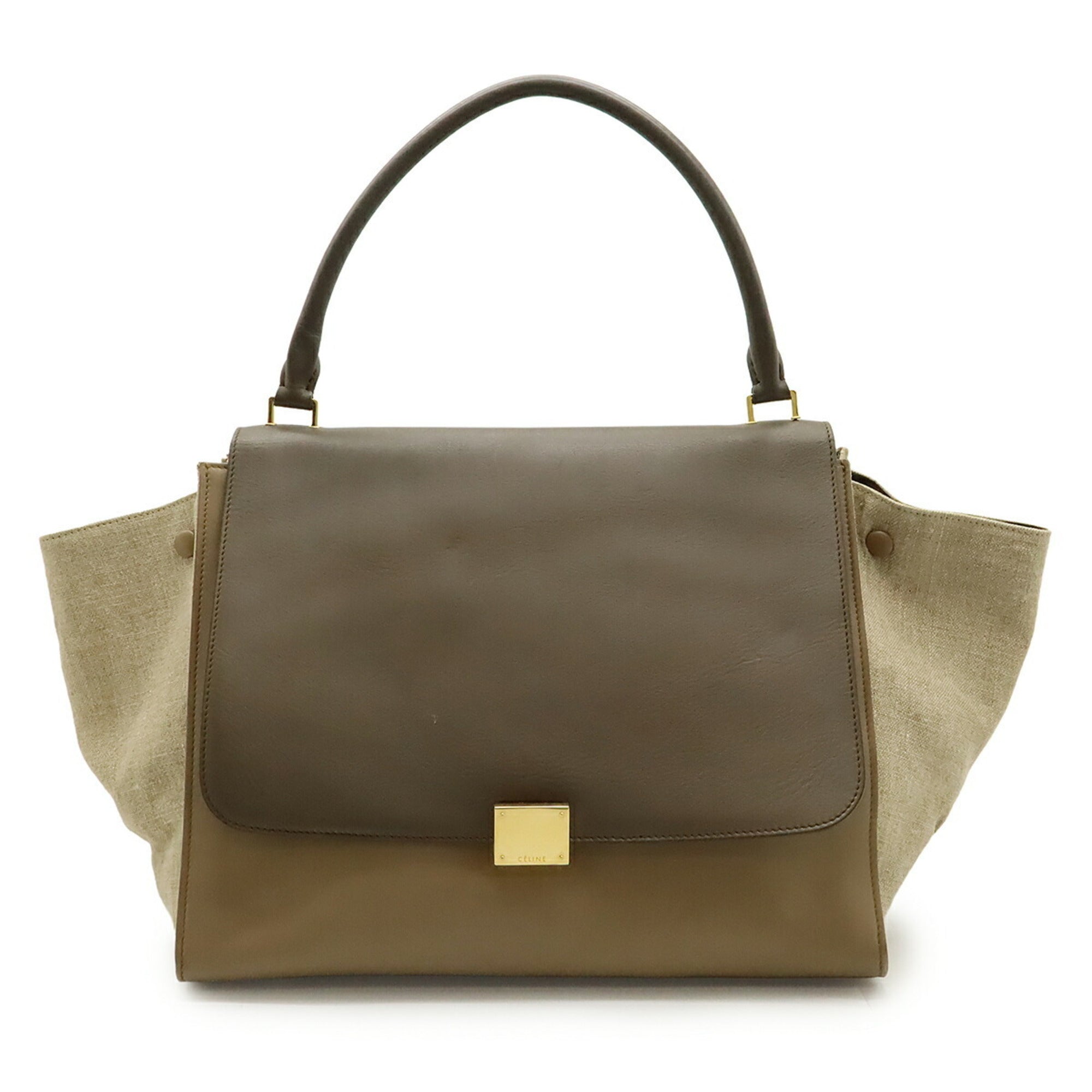 Celine Beige Gray Leather Canvas Handbag Shoulder Bag (Pre-Owned)