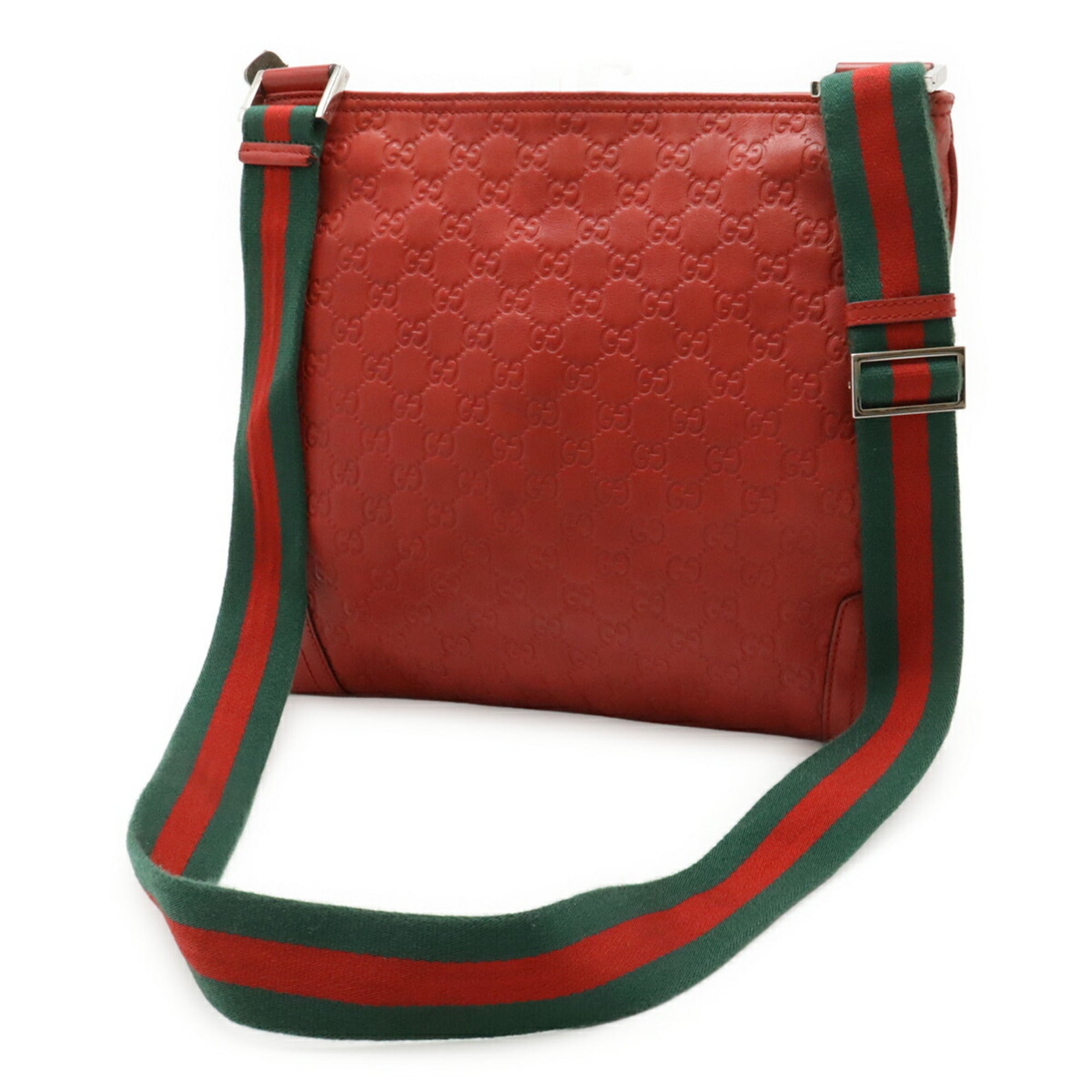 Gucci Red Color Leather Canvas Messenger Bag Shoulder Bag (Pre-Owned)