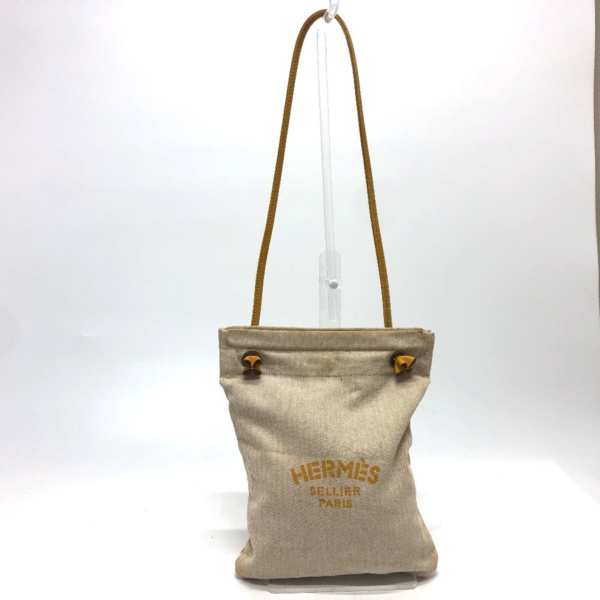 Hermes Beige Brown Toile Chevron Shoulder Bag (Pre-Owned)