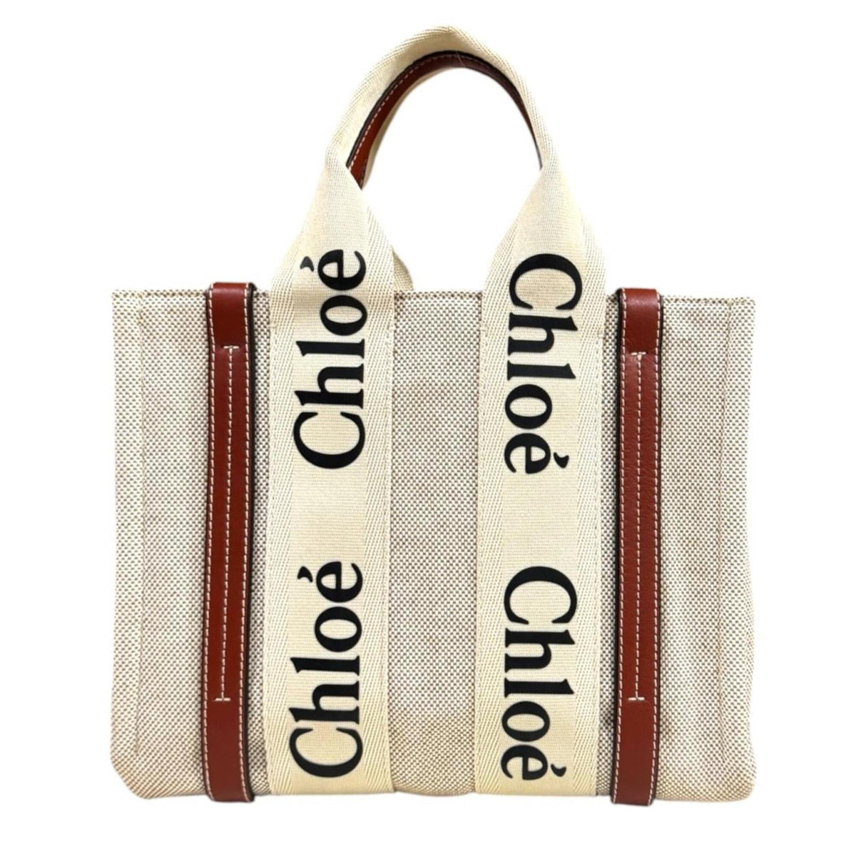 Chloé Beige Brown Canvas Leather Handbag (Pre-Owned)