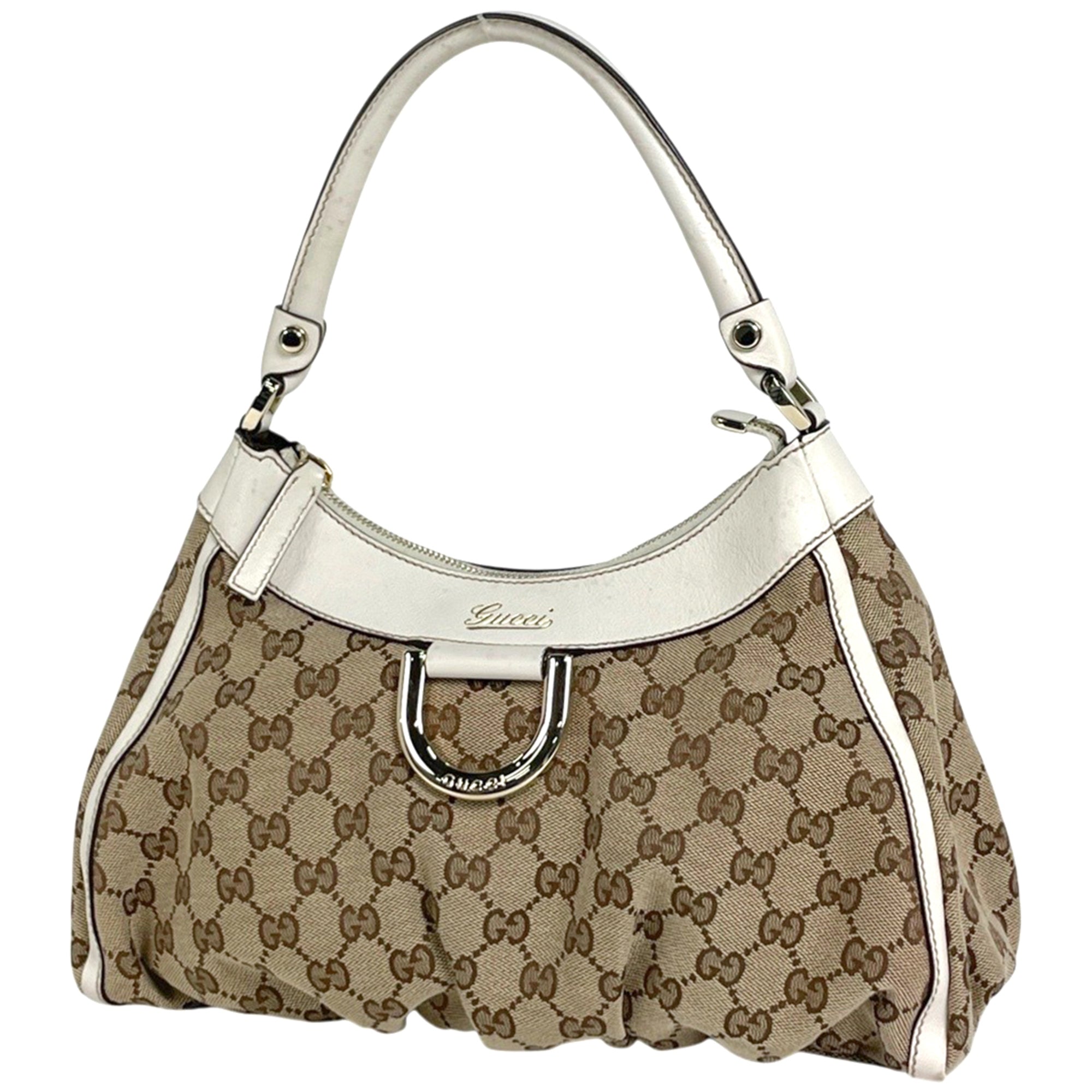 Gucci Beige White Gg Canvas Shoulder Bag (Pre-Owned)