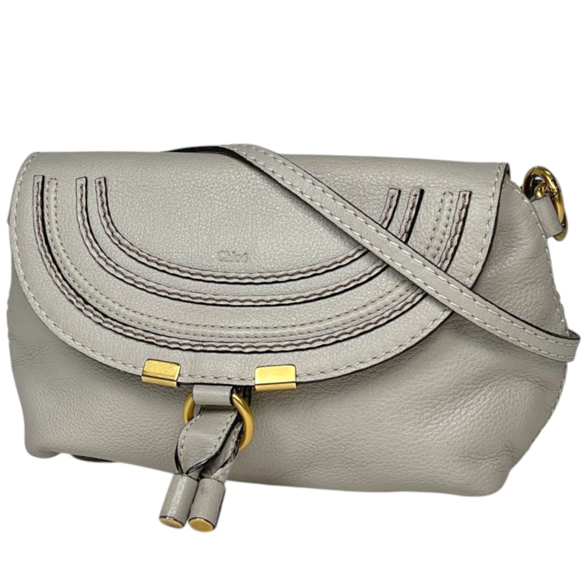 Chloé Marcie Gray Leather Shoulder Bag (Pre-Owned)