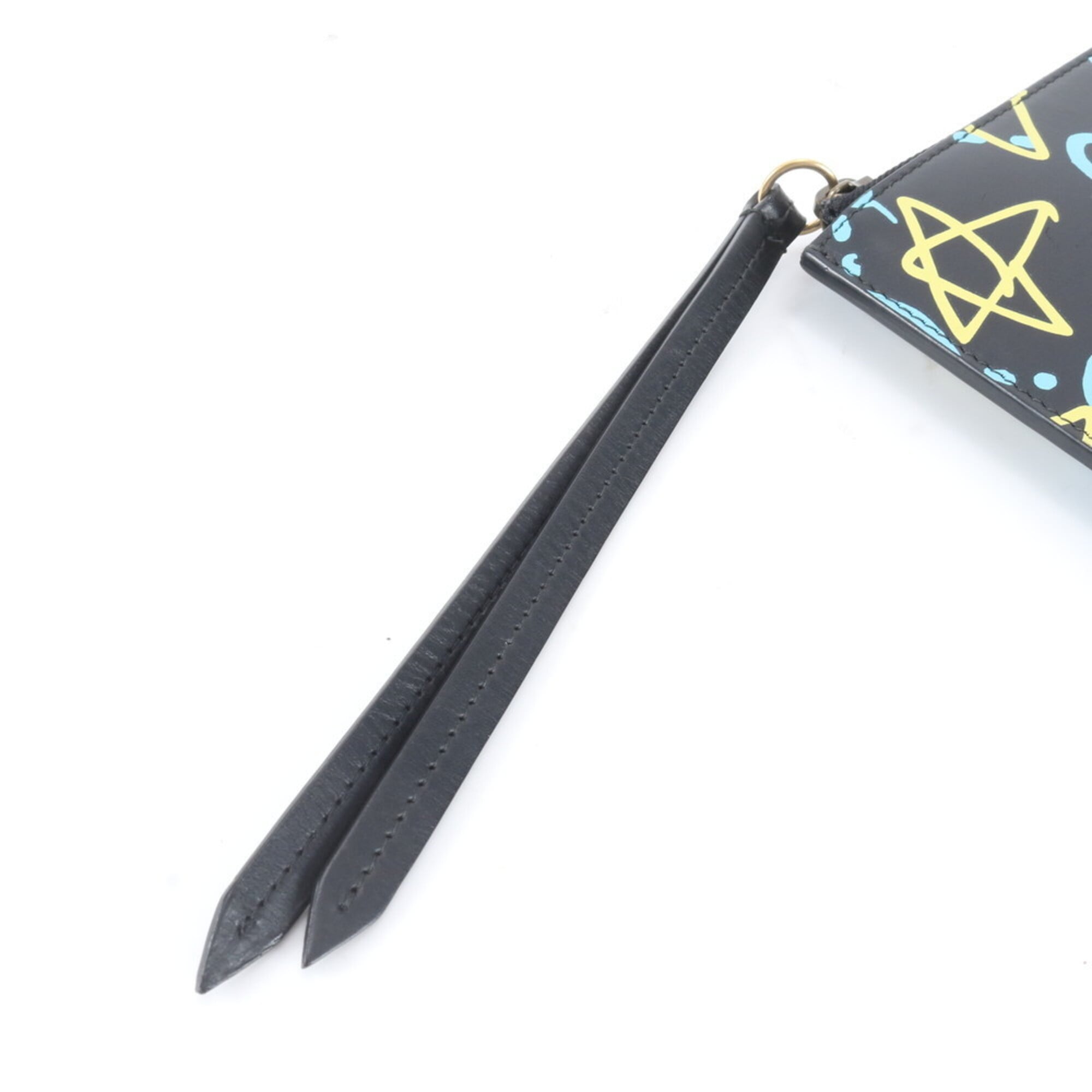Gucci Black Blue Yellow Leather Clutch Bag Pouch (Pre-Owned)