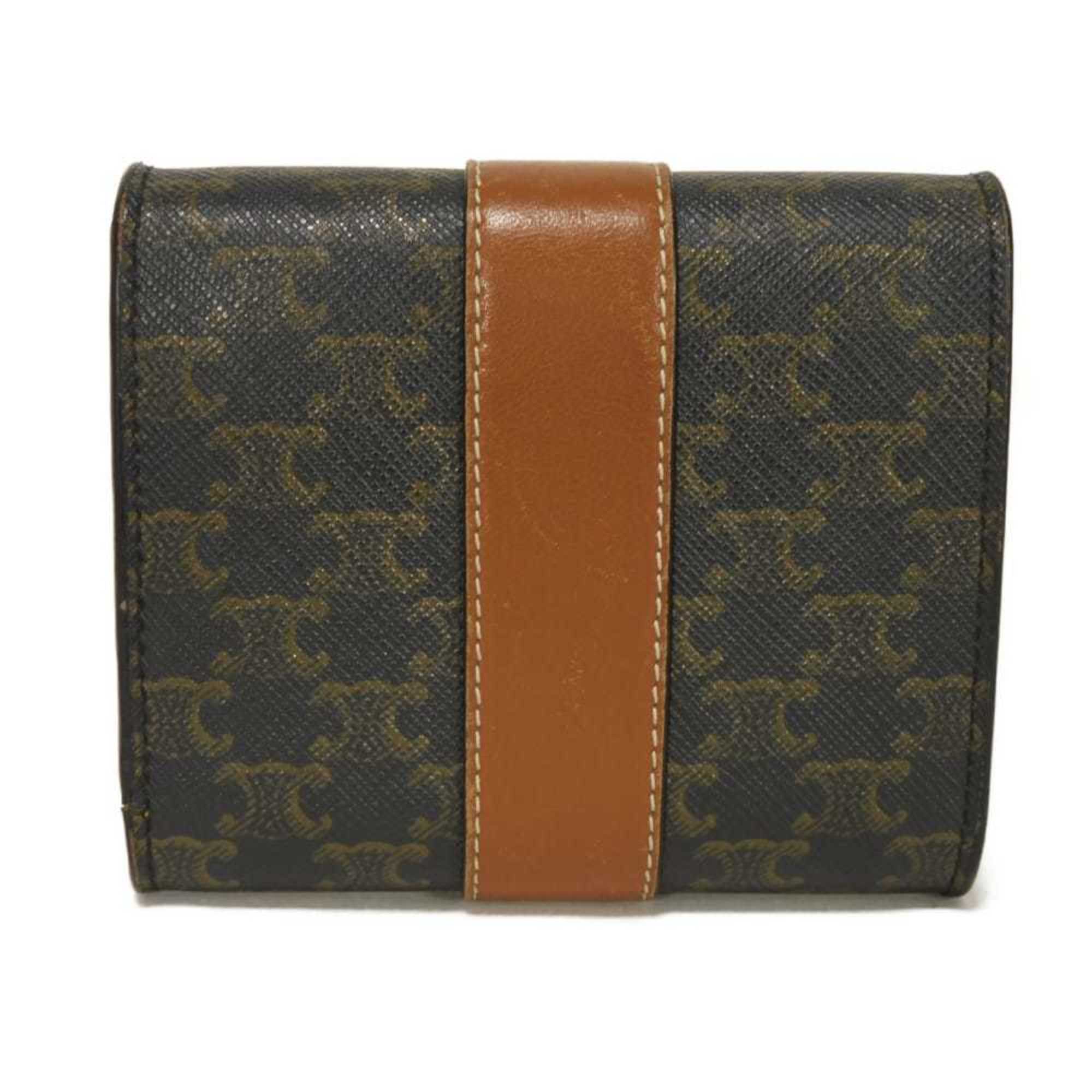 Celine Black Brown Coated Canvas Leather Wallet (Tri-Fold) (Pre-Owned)