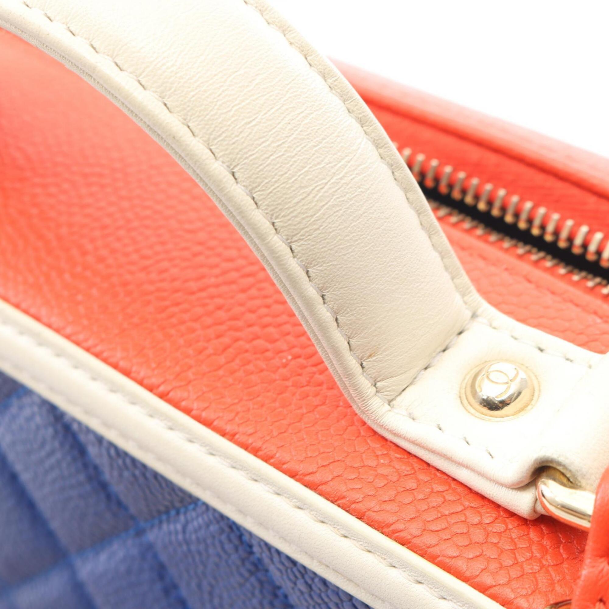 Chanel Blue Red Color White Grained Calfskin Handbag Shoulder Bag Vanity Bag (Pre-Owned)