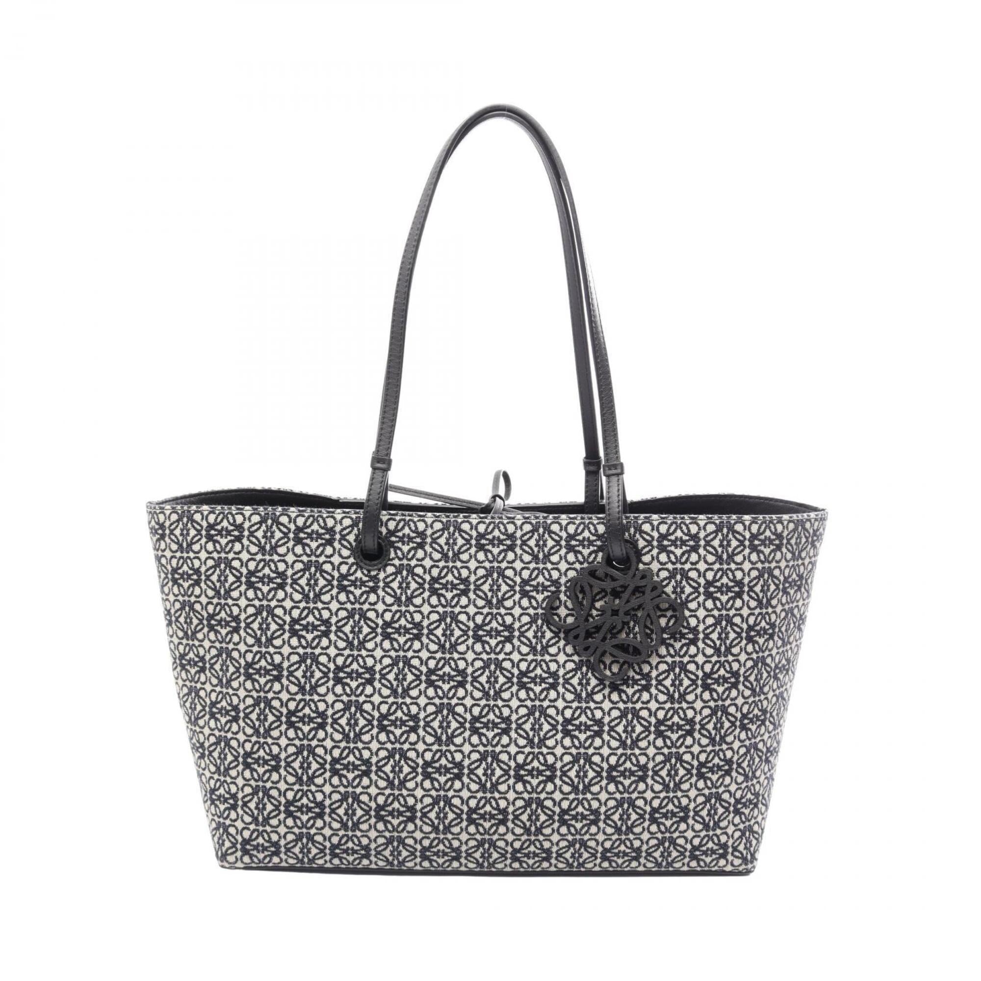 Loewe Beige Navy Canvas Leather Handbag Tote Bag (Pre-Owned)