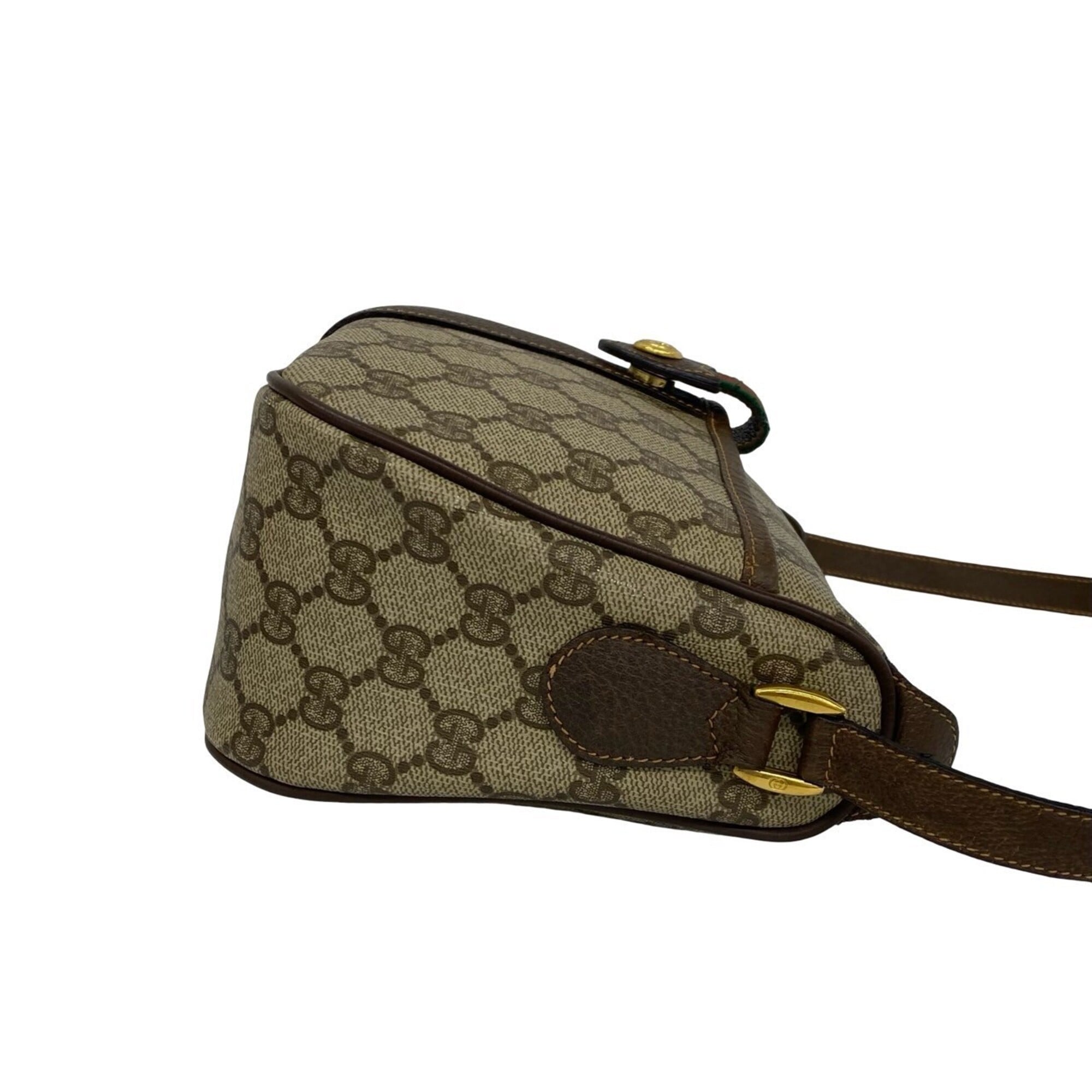 Gucci Brown Green Red Color Leather Pvc Shoulder Bag (Pre-Owned)