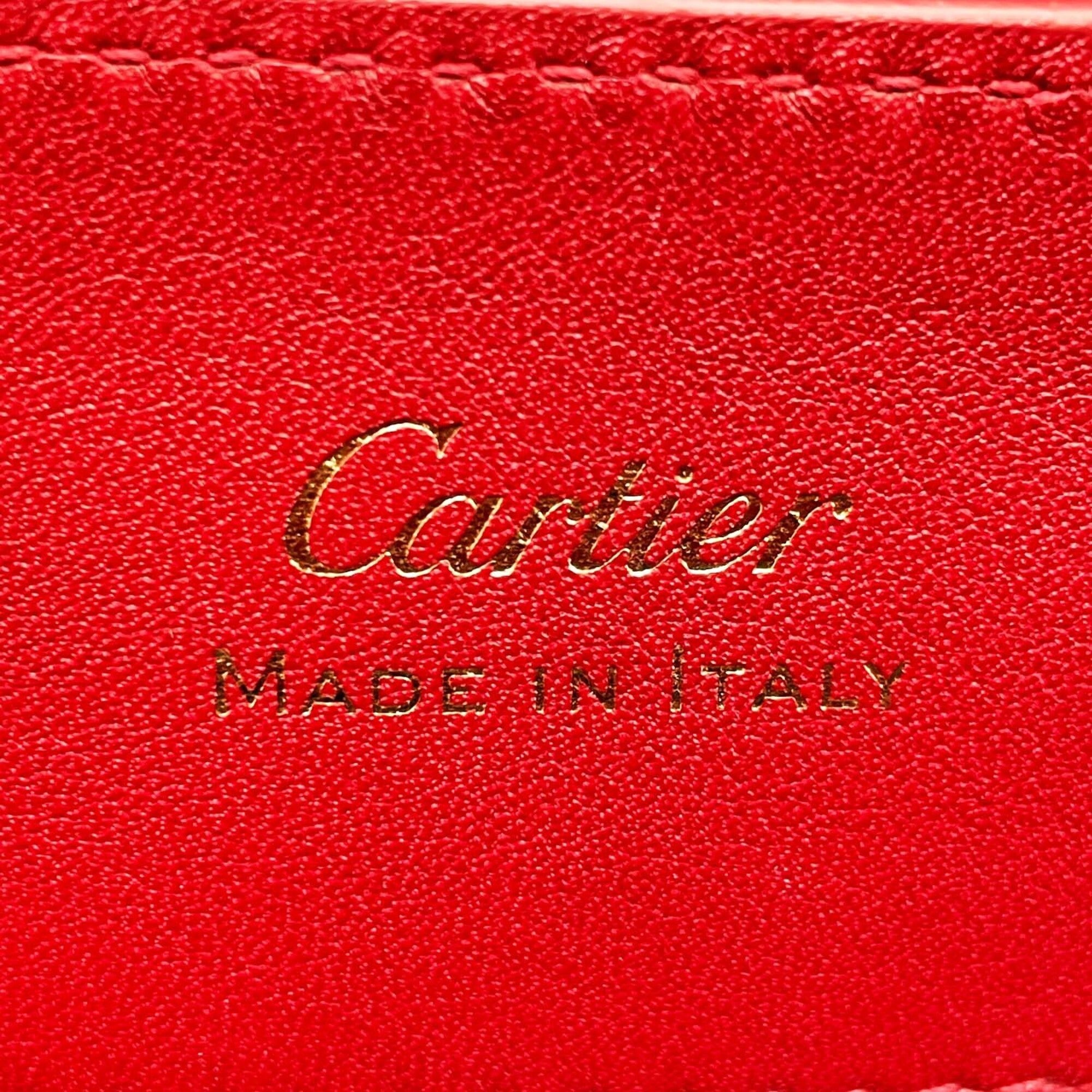 Cartier Gold Red Color Leather Handbag Shoulder Bag (Pre-Owned)