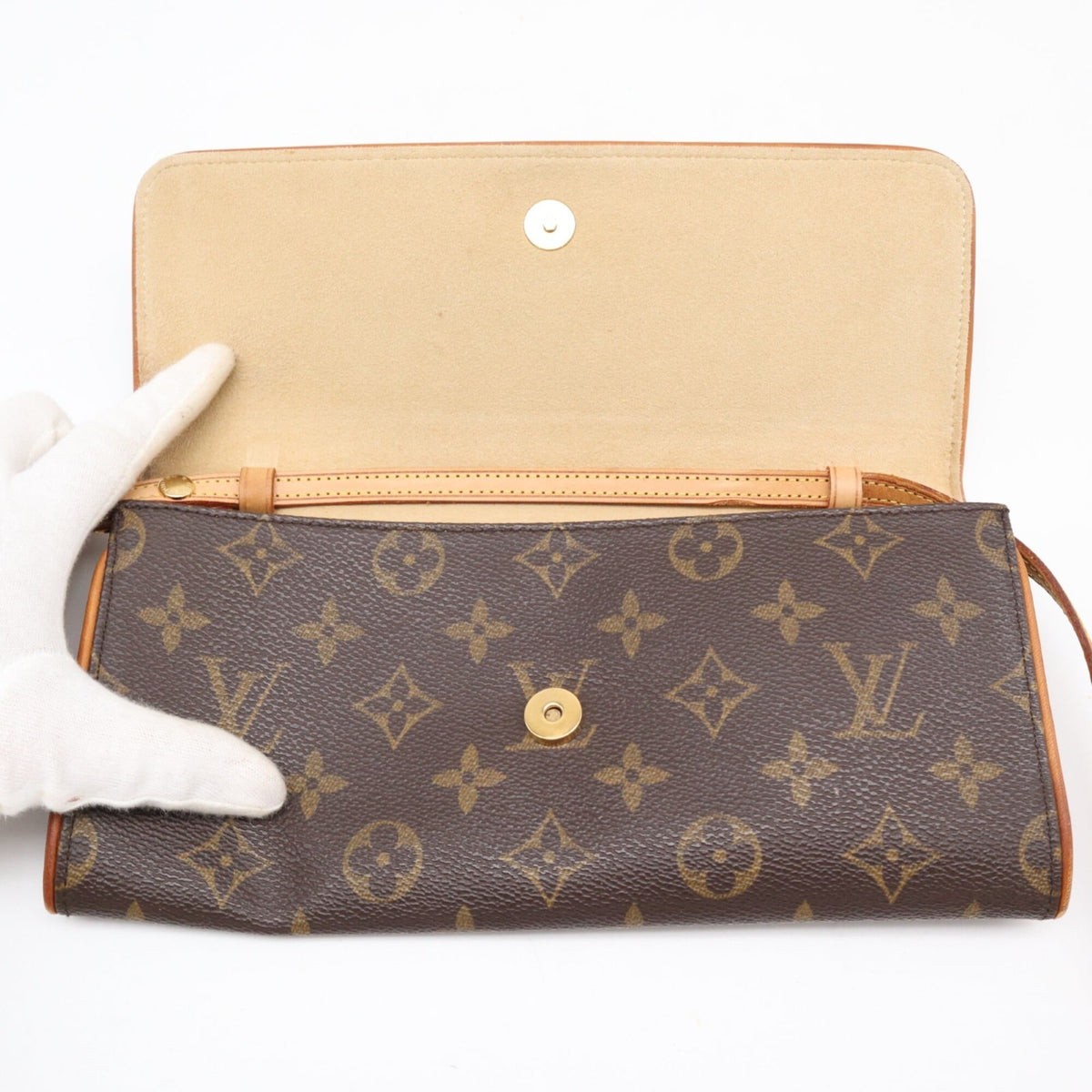 Louis Vuitton Beige Brown Monogram Coated Canvas Leather Pochette Shoulder Bag (Pre-Owned)