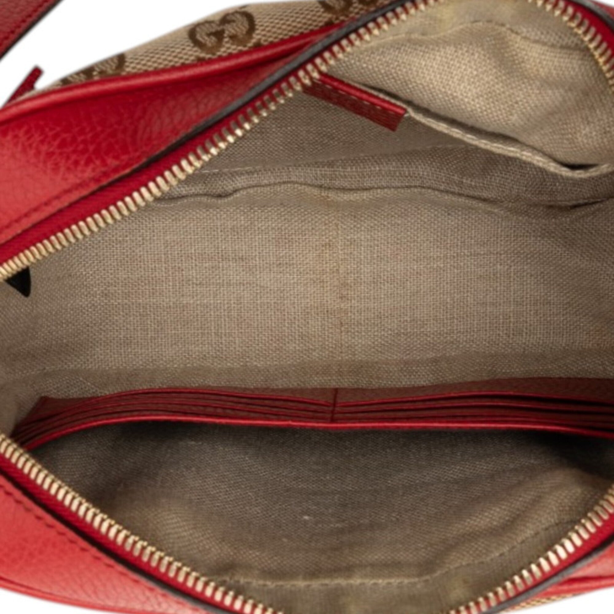 Gucci Gg Canvas Beige Red Color Gg Canvas Leather Shoulder Bag (Pre-Owned)