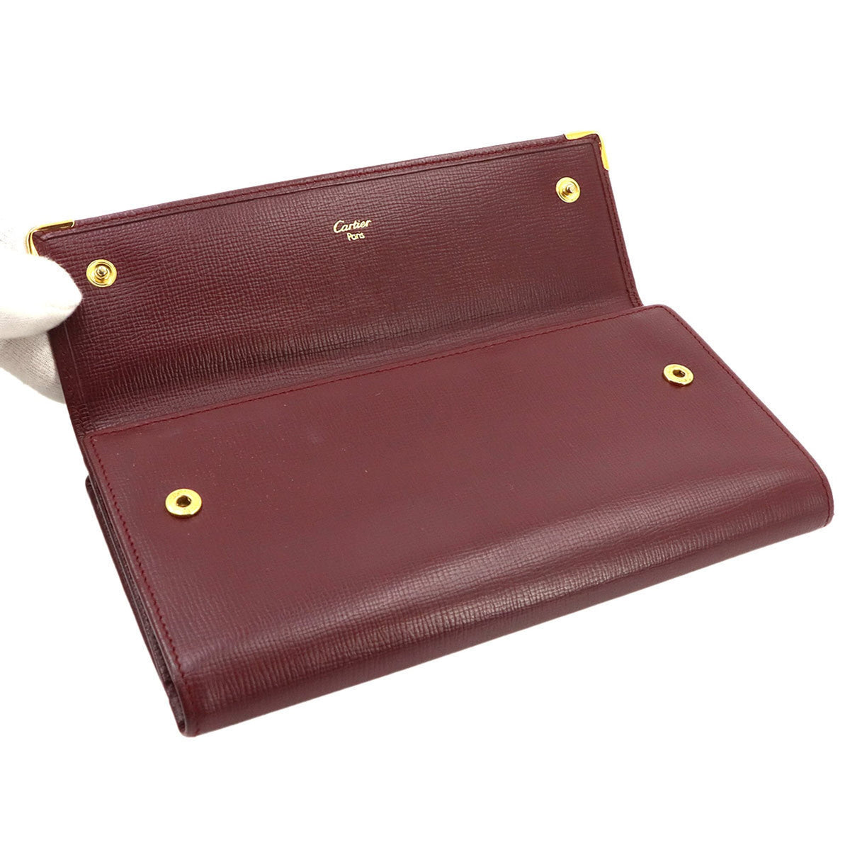 Cartier Bordeaux Leather Long Wallet (Tri-Fold) (Pre-Owned)