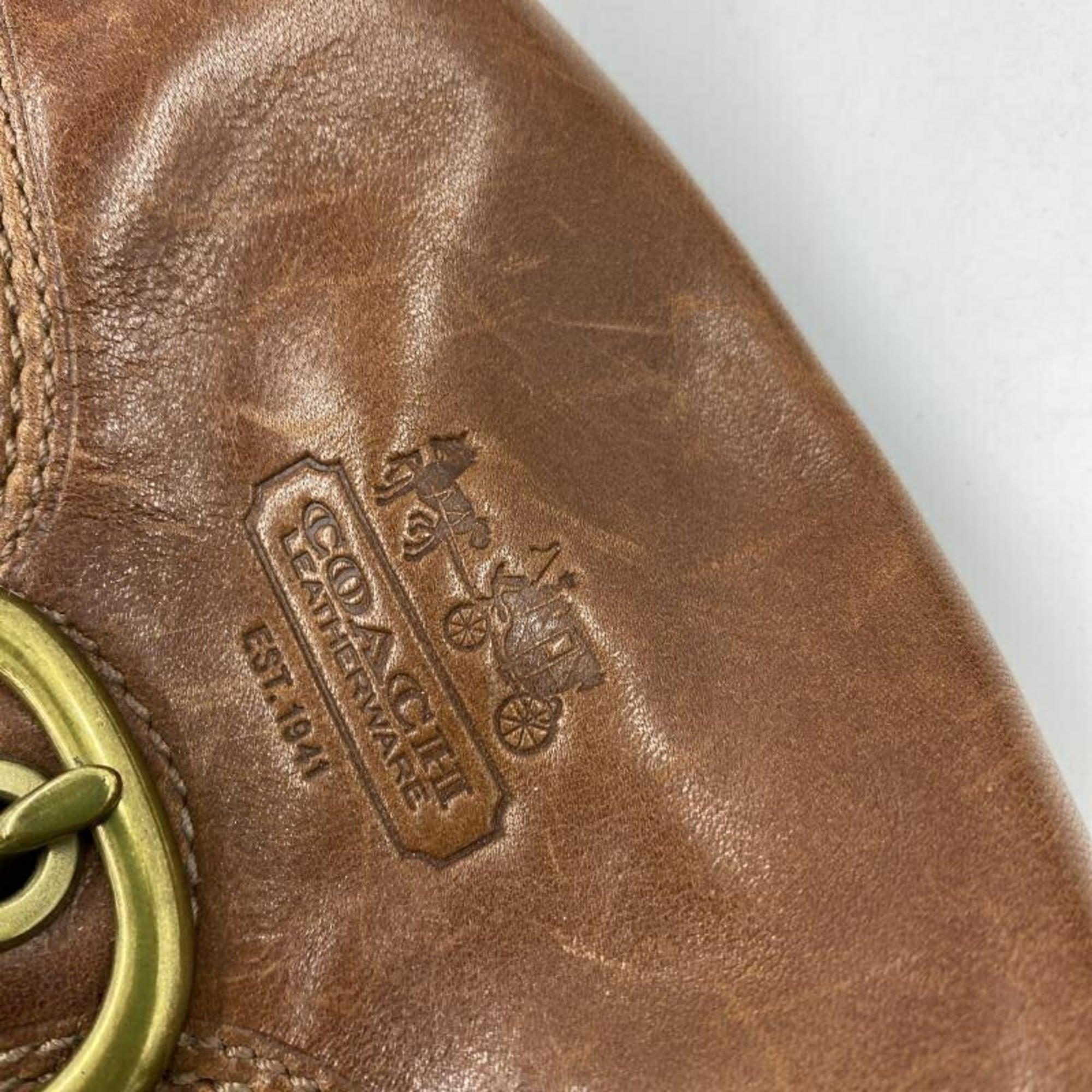 Coach Blue Brown Leather Shoulder Bag (Pre-Owned)