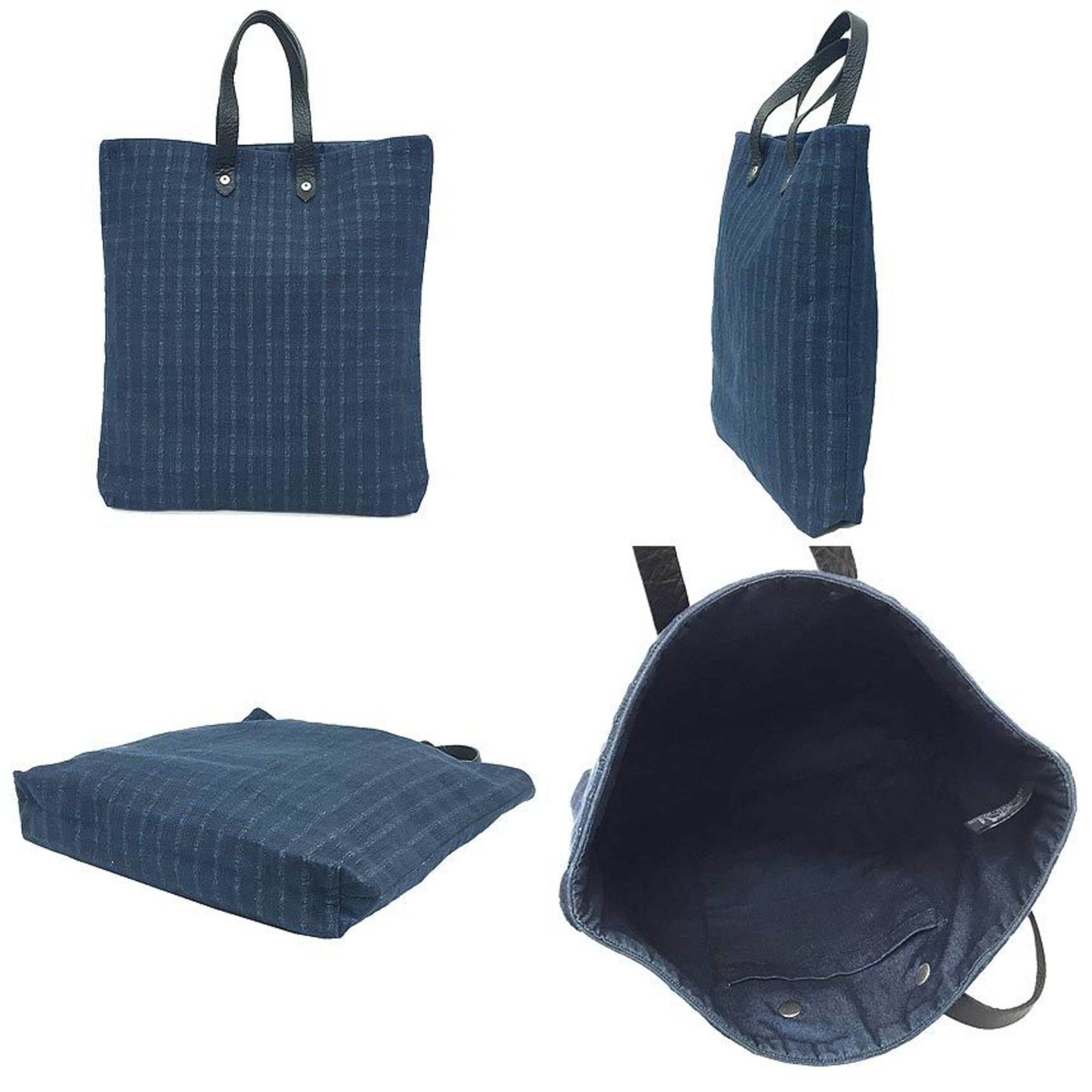 Hermes Navy Canvas Leather Tote Bag (Pre-Owned)