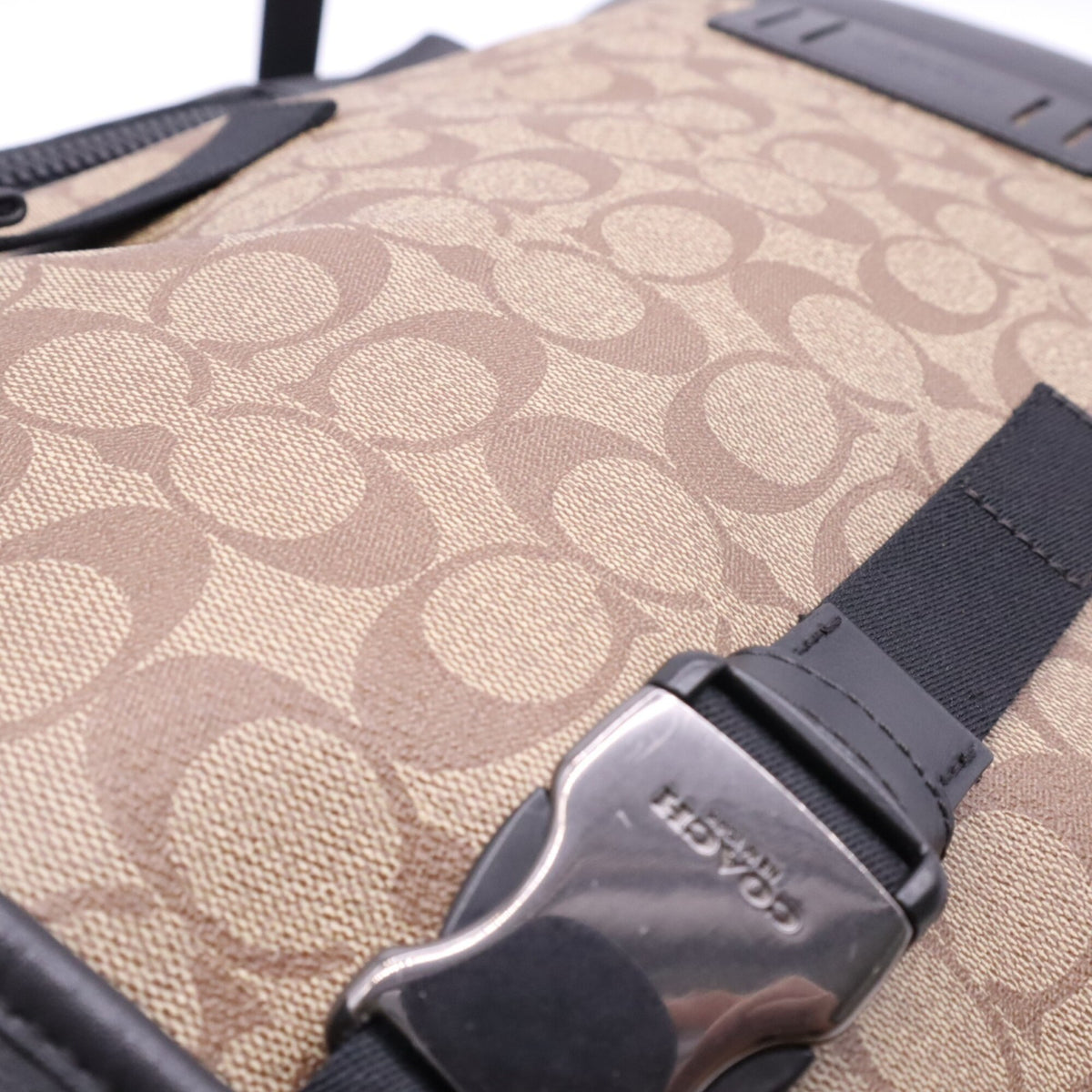 Coach Beige Black Canvas Leather Backpack (Pre-Owned)