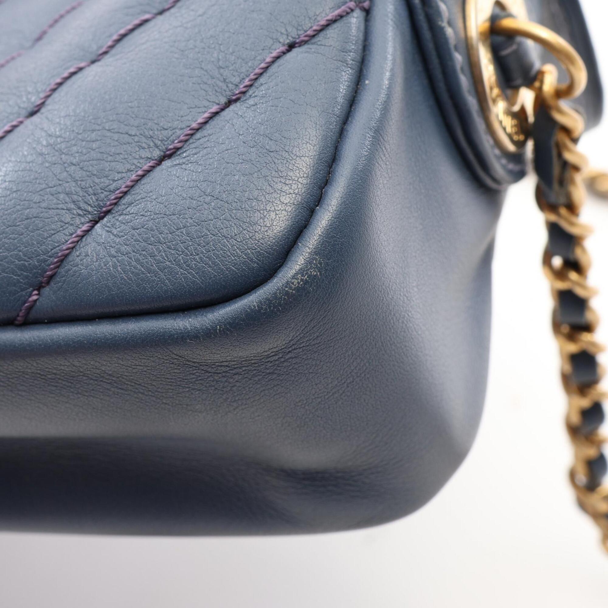 Chanel Blue Leather Handbag Shoulder Bag (Pre-Owned)