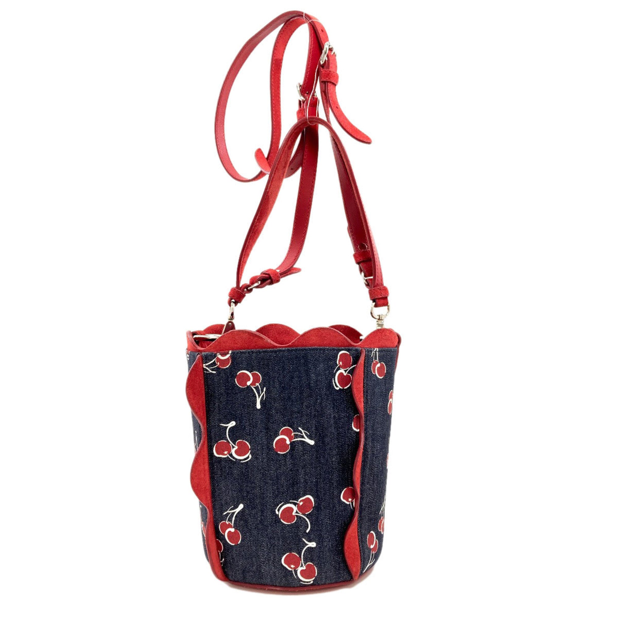 Miu Miu Blue Red Color Denim Pouch Shoulder Bag (Pre-Owned)
