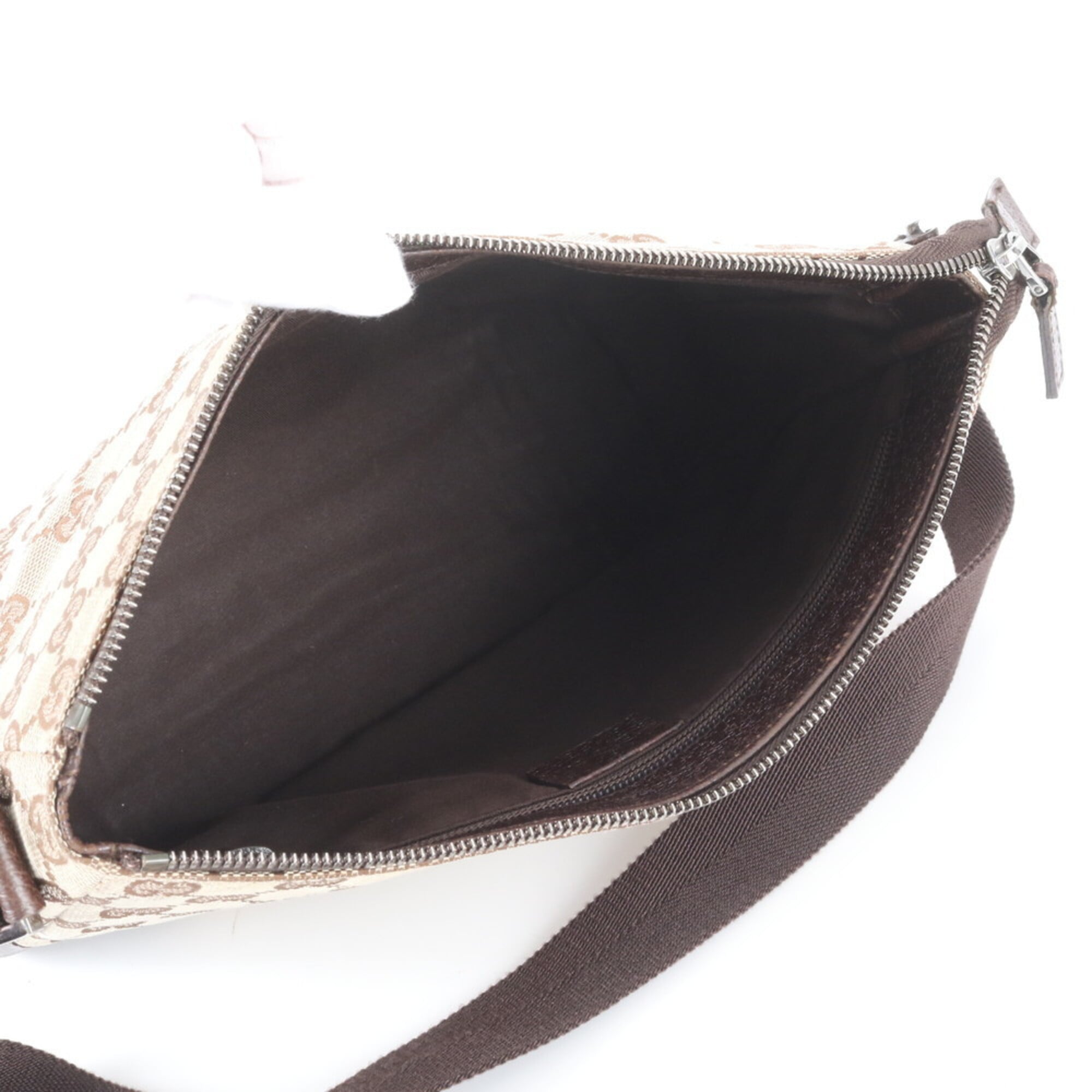 Gucci Beige Brown Leather Canvas Messenger Bag Shoulder Bag (Pre-Owned)