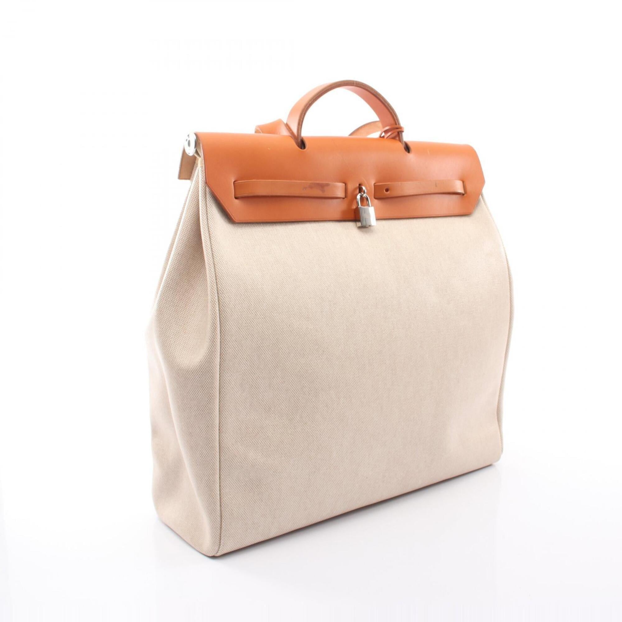 Hermes Beige Brown Canvas Toile H Vache Leather Handbag (Pre-Owned)