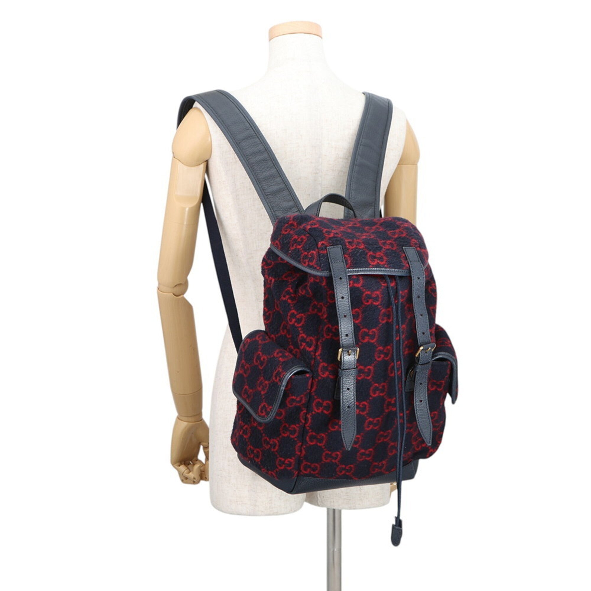 Gucci Navy Red Color Wool Backpack (Pre-Owned)