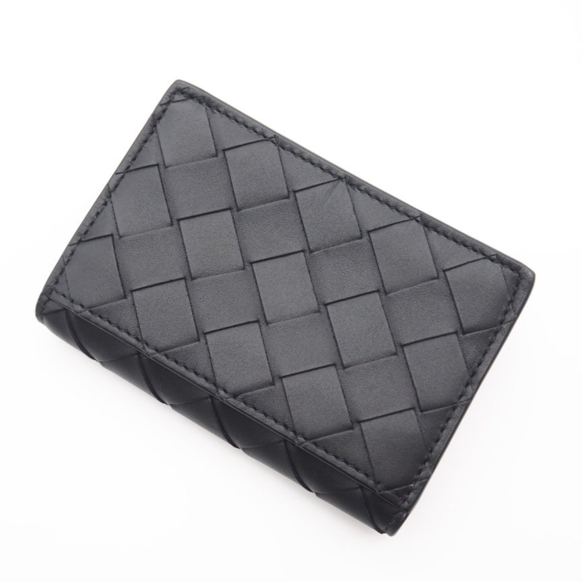 Bottega Veneta Intrecciato Black Bordeaux Intrecciato Card Wallet (Pre-Owned)