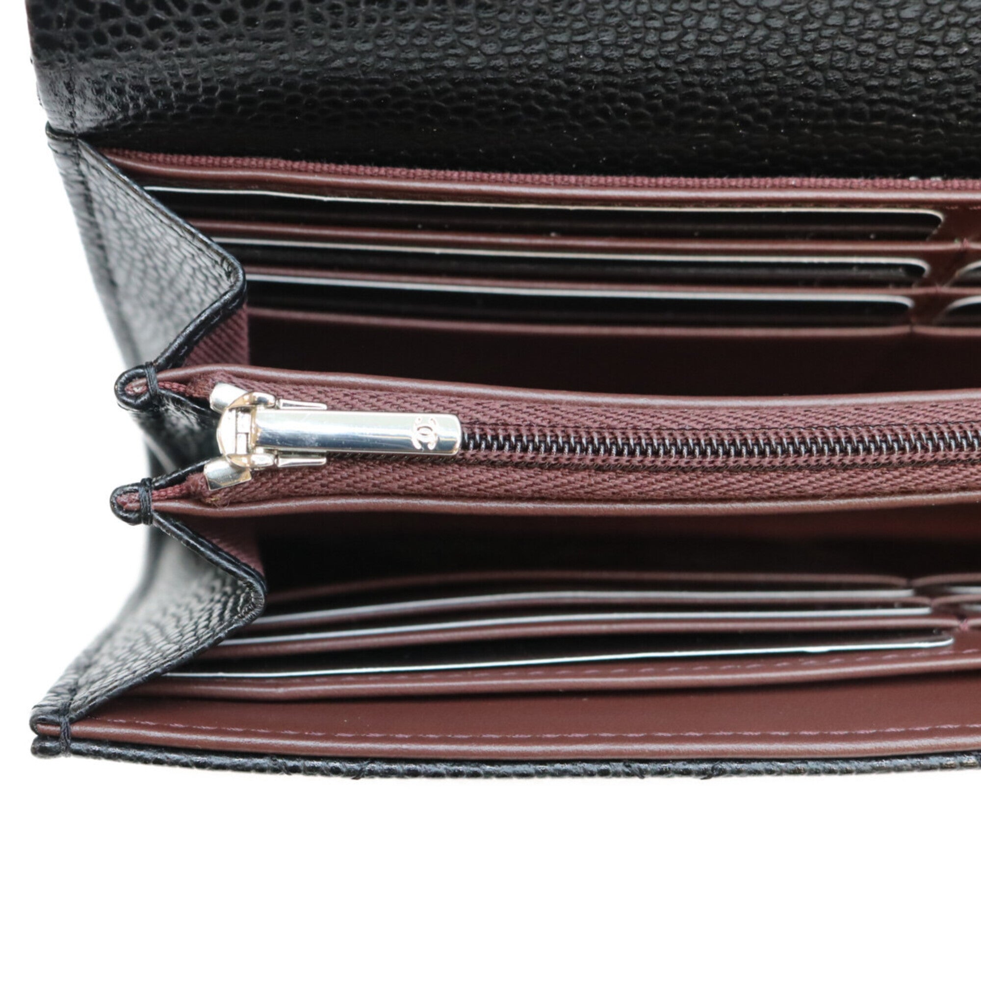 Chanel Black Grained Calfskin Long Wallet (Bi-Fold) (Pre-Owned)
