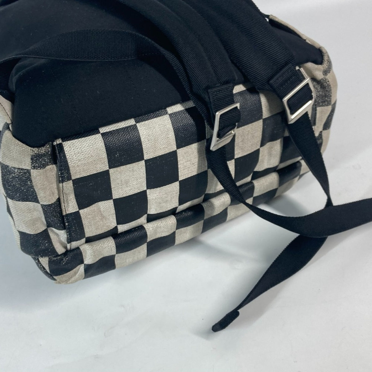 Saint Laurent Beige Black Coated Canvas Leather Backpack (Pre-Owned)