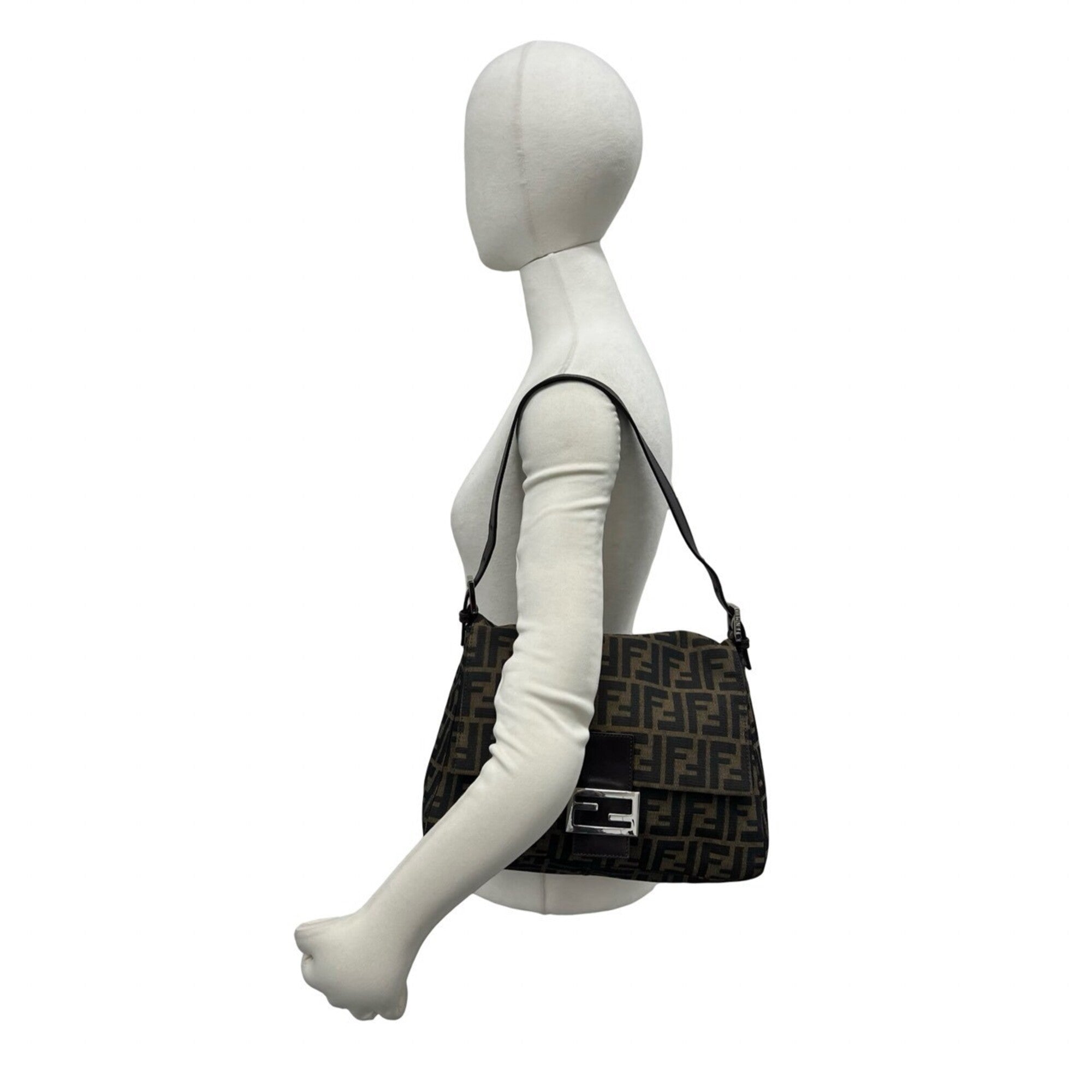 Fendi Black Brown Canvas Leather Shoulder Bag (Pre-Owned)