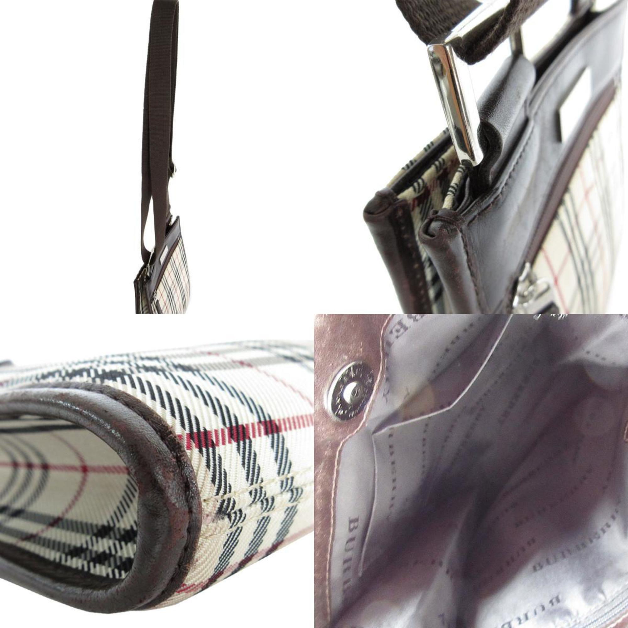 Burberry Beige Brown Canvas Leather Shoulder Bag (Pre-Owned)