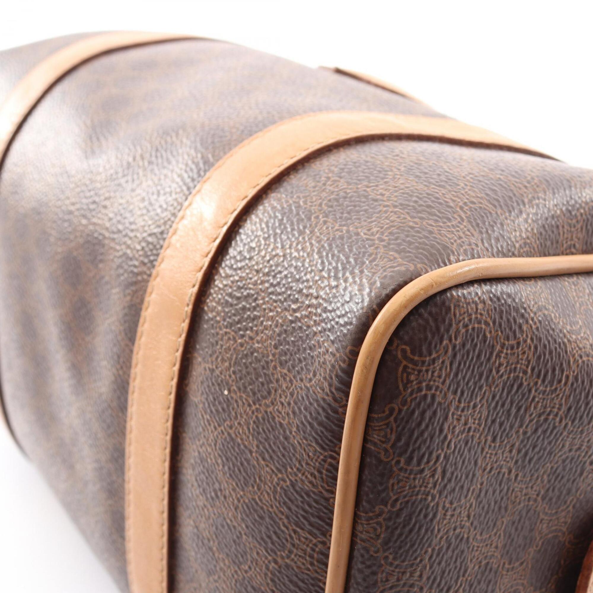 Celine Brown Coated Canvas Leather Boston Bag Handbag (Pre-Owned)