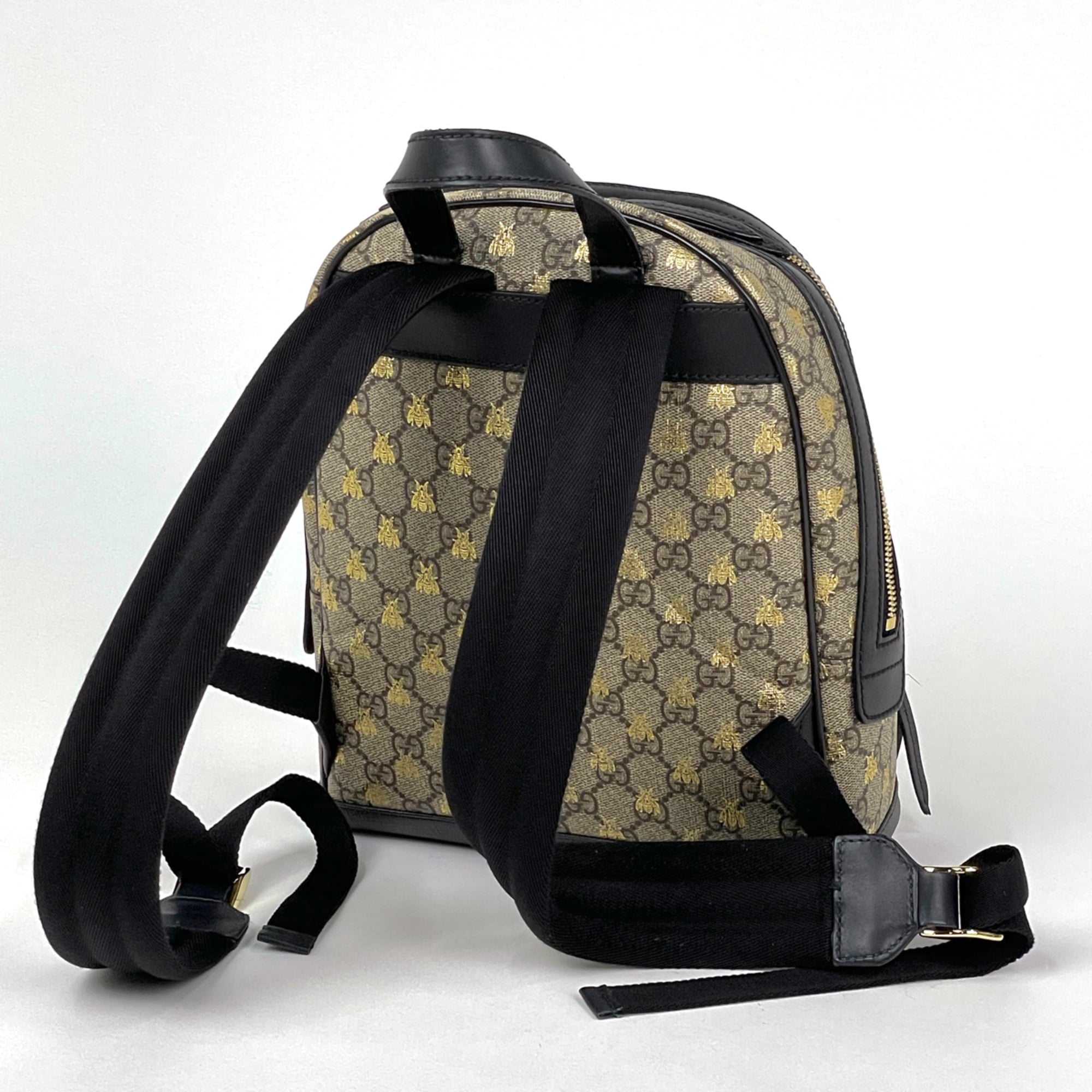 Gucci Beige Black Coated Canvas Leather Backpack (Pre-Owned)