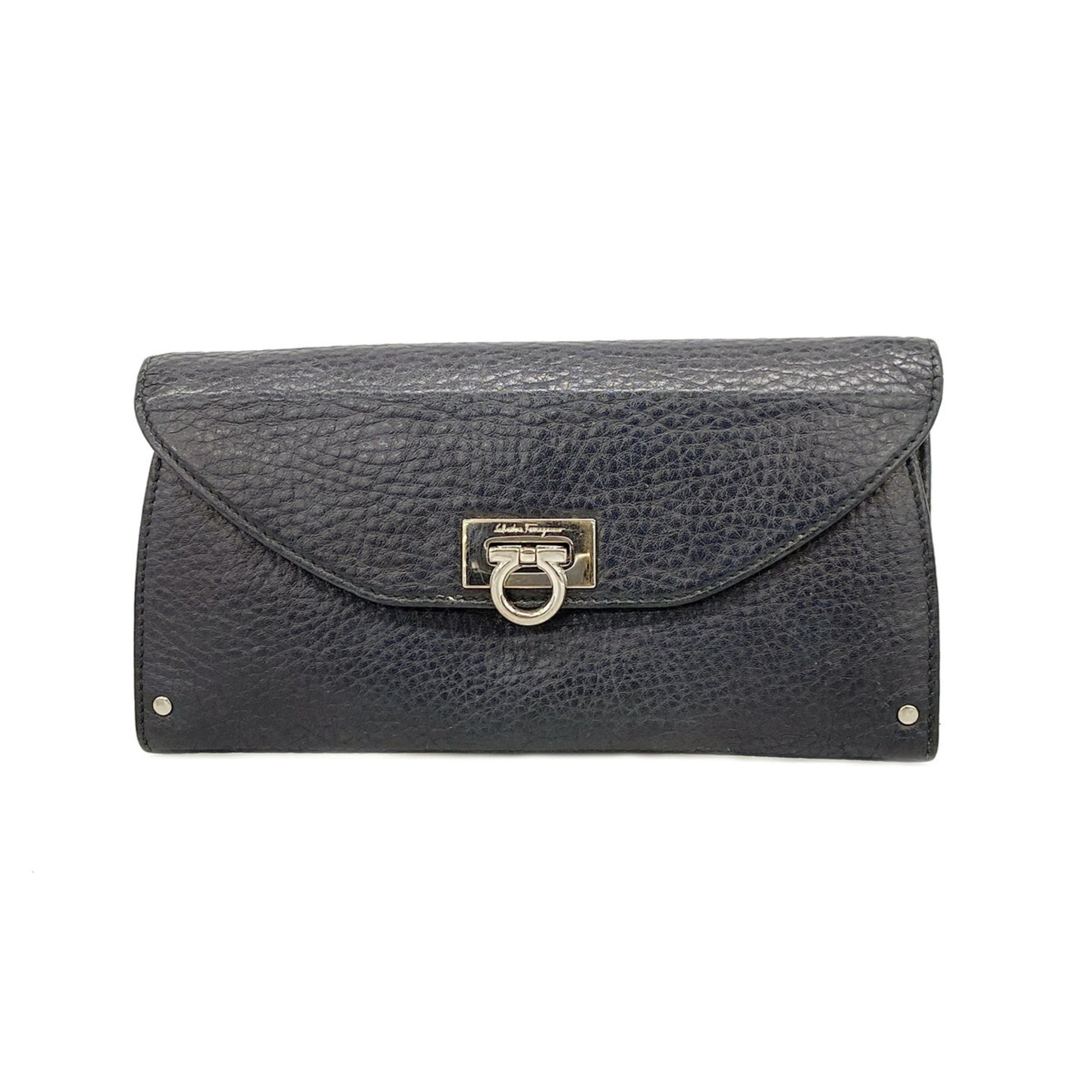 Salvatore Ferragamo Black Leather Long Wallet (Bi-Fold) (Pre-Owned)