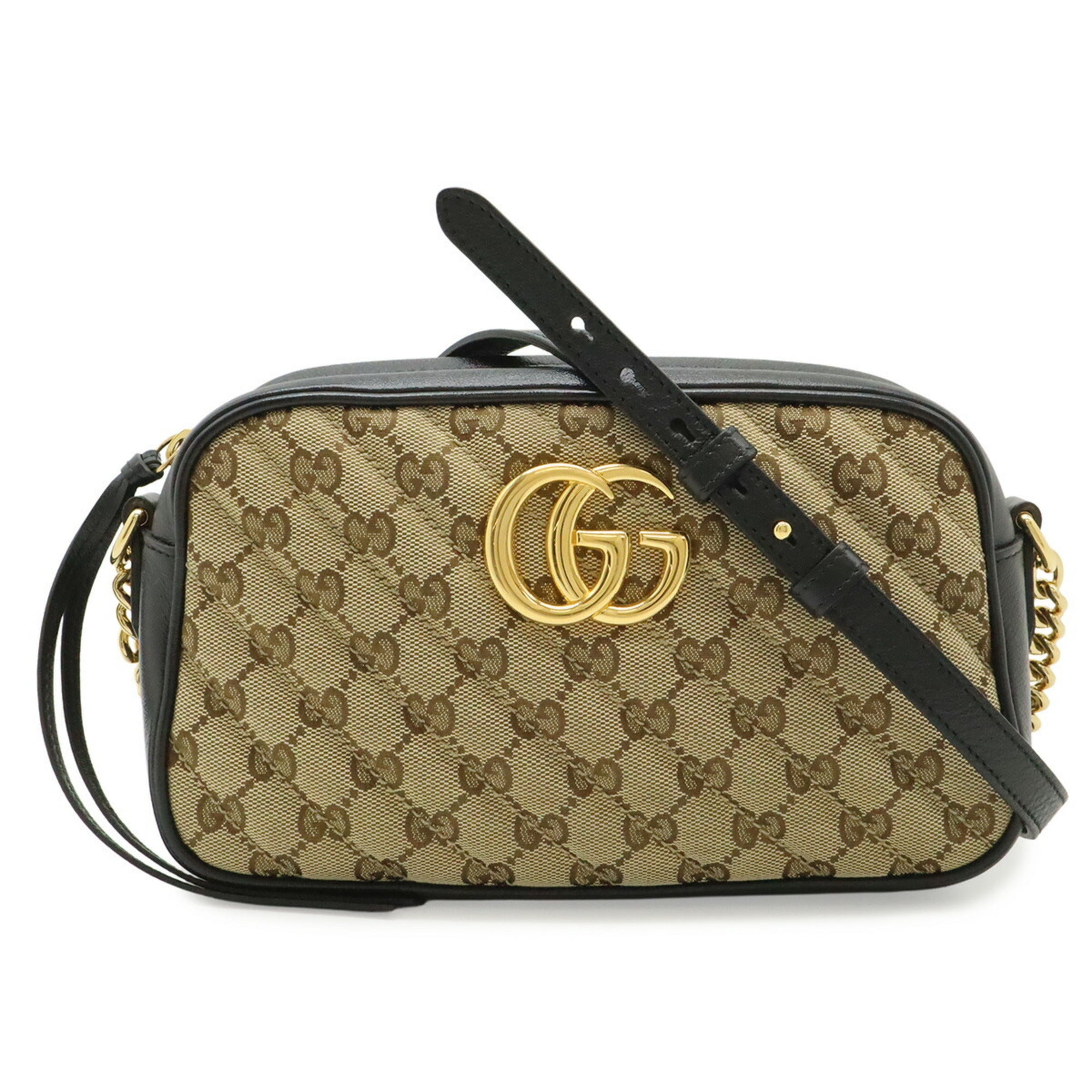 Gucci Beige Black Gg Canvas Pochette Shoulder Bag (Pre-Owned)