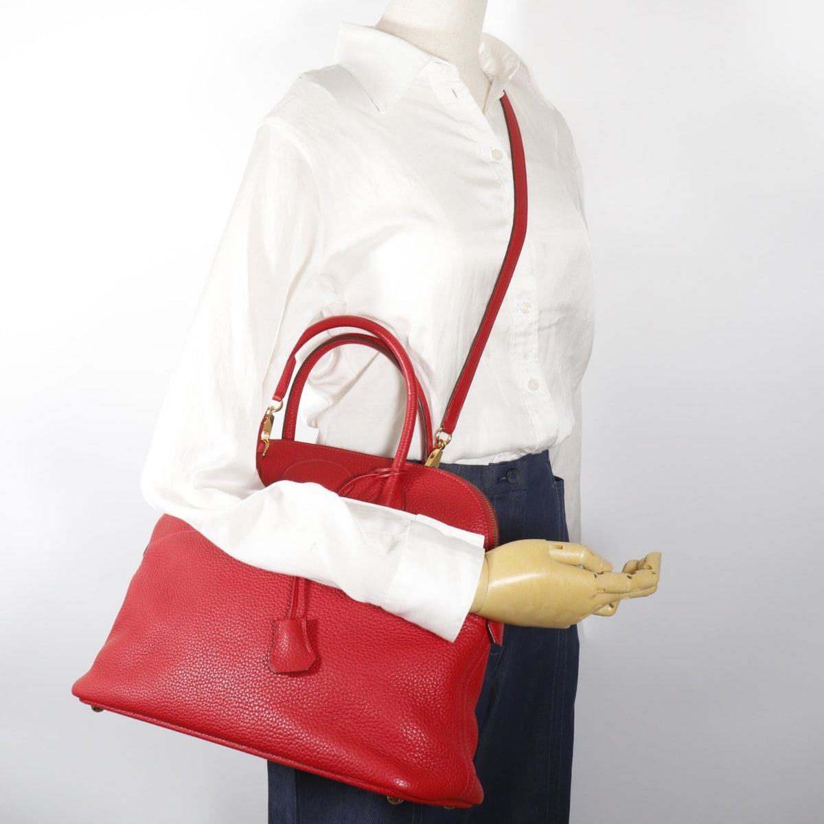 Hermes Bolide Red Color Taurillon Clemence Leather Handbag (Pre-Owned)
