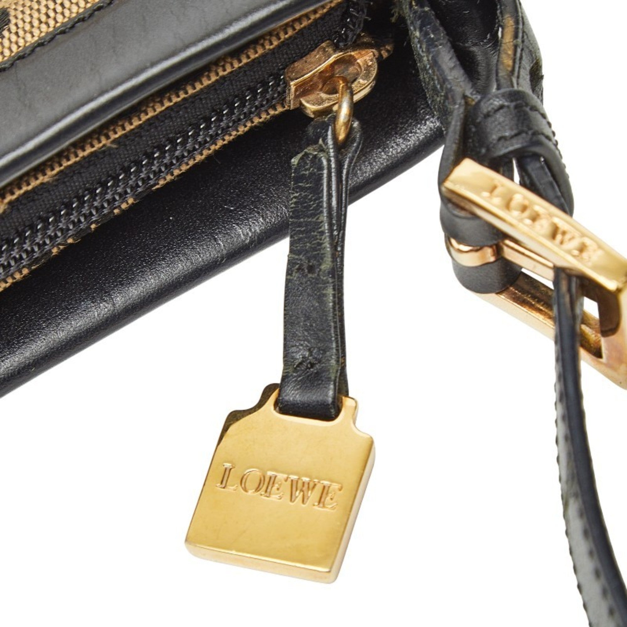 Loewe Black Brown Canvas Leather Handbag Shoulder Bag (Pre-Owned)