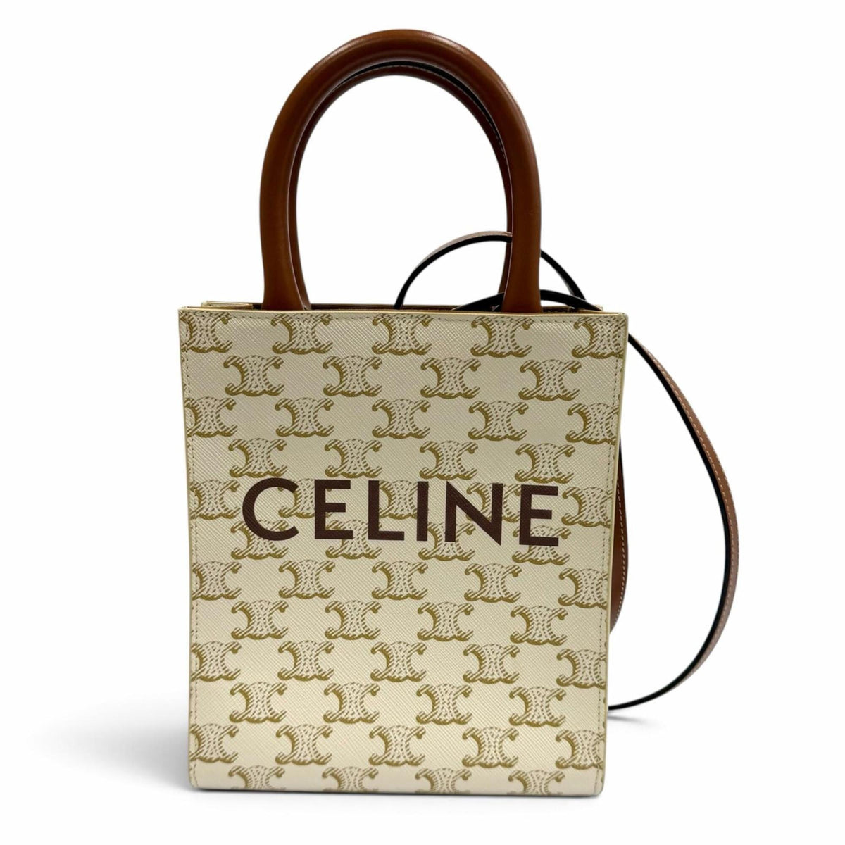 Celine Brown Ivory Coated Canvas Leather Shoulder Bag (Pre-Owned)
