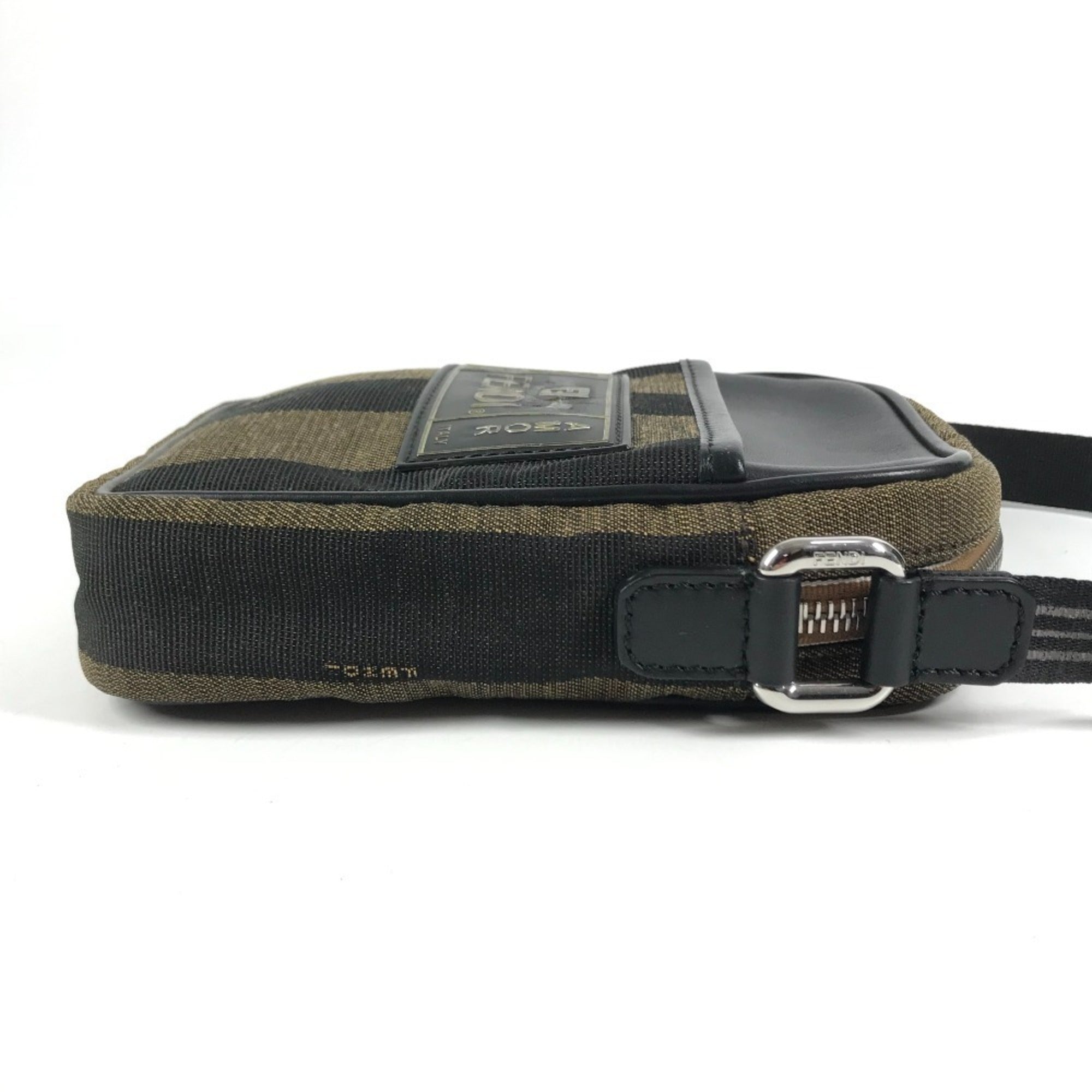 Fendi Black Khaki Leather Canvas Pochette Shoulder Bag (Pre-Owned)