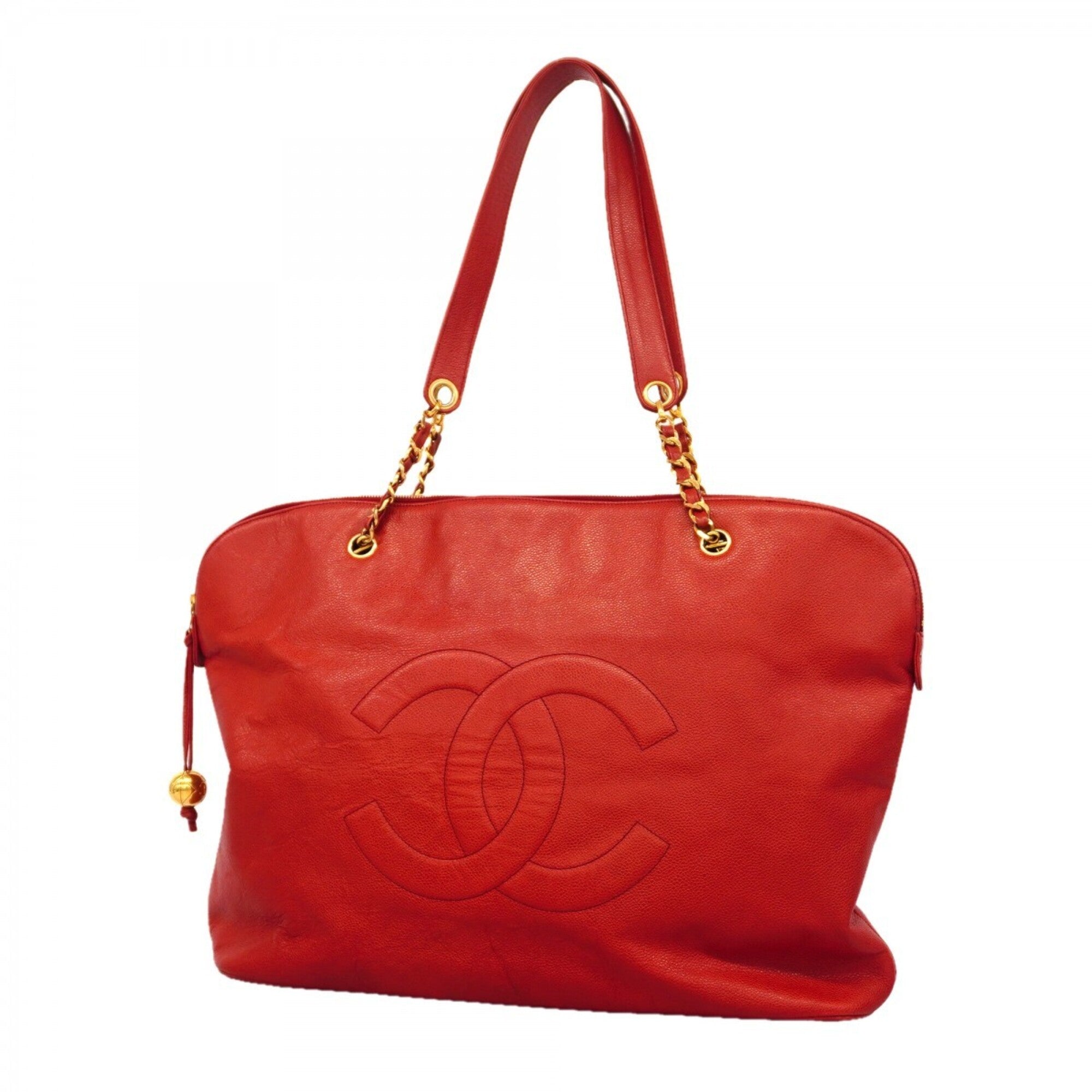 Chanel Red Color Grained Calfskin Shoulder Bag (Pre-Owned)