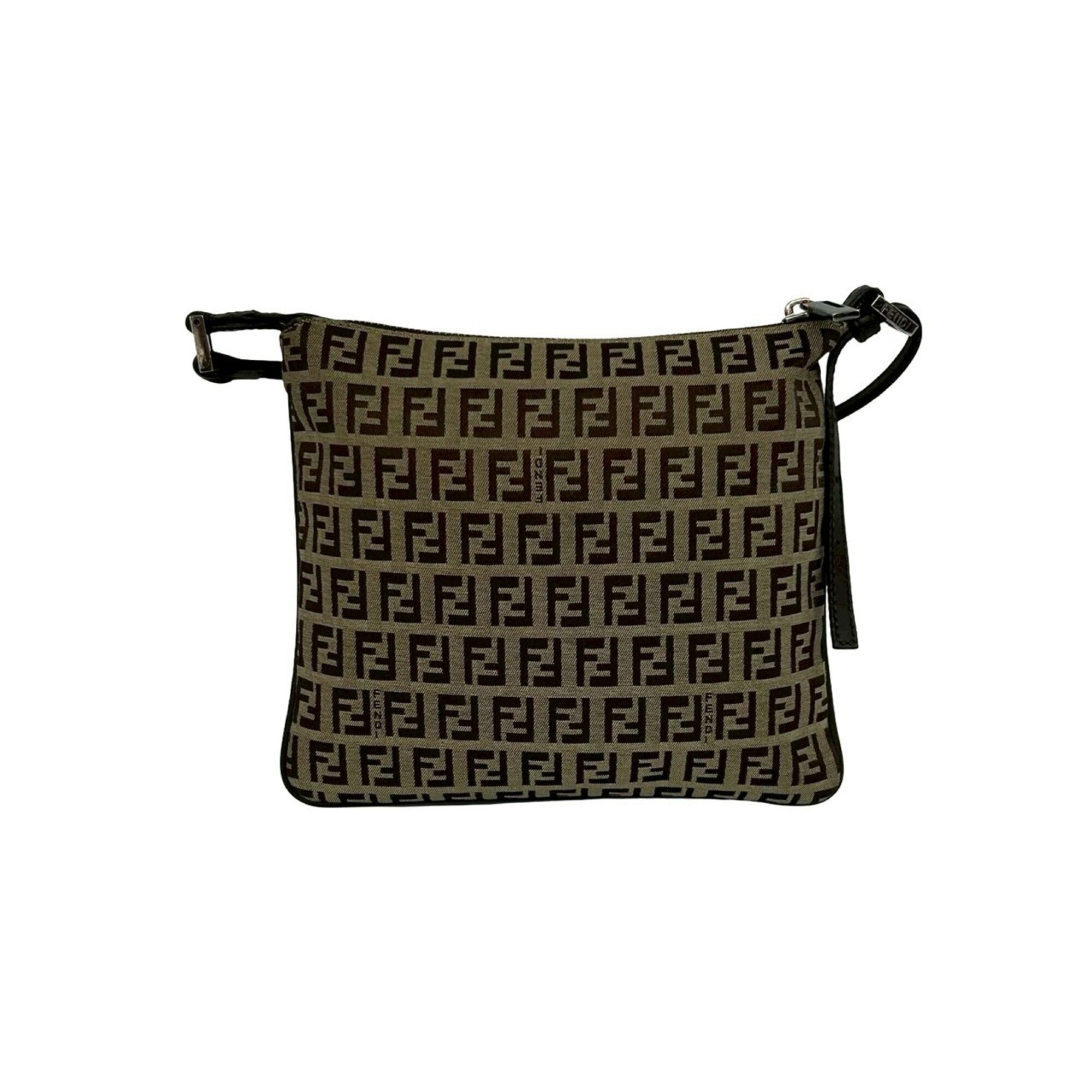 Fendi Brown Canvas Leather Pochette Shoulder Bag (Pre-Owned)