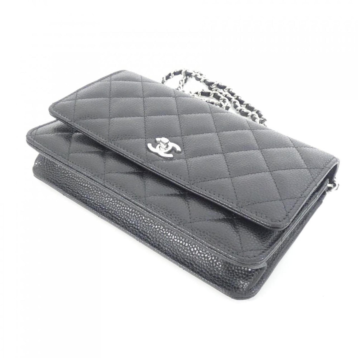 Chanel Black Bordeaux Grained Calfskin Chain/Shoulder Wallet (Pre-Owned)