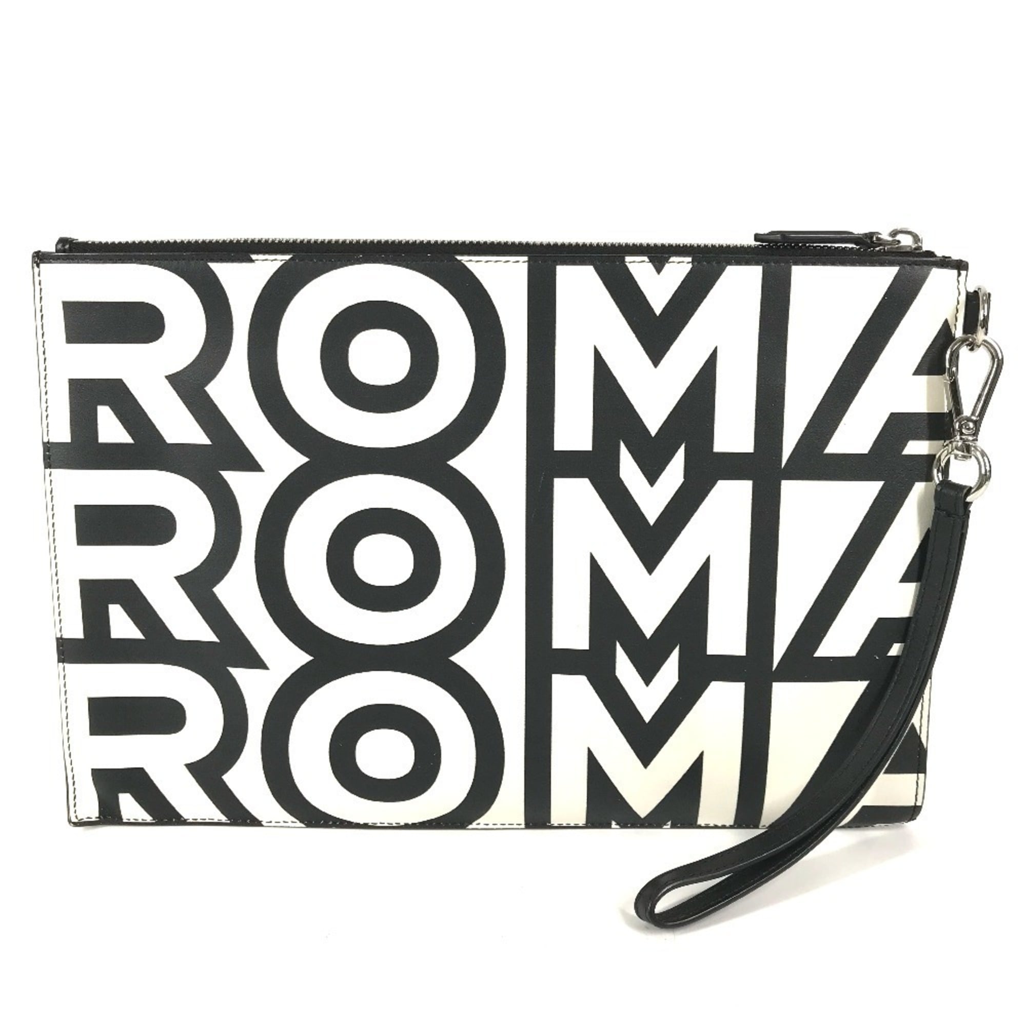 Fendi Black White Leather Clutch Bag Handbag Pouch (Pre-Owned)