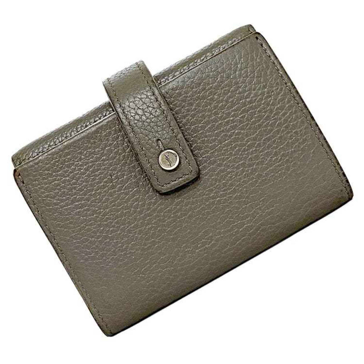 Yves Saint Laurent Gray Leather Wallet (Tri-Fold) (Pre-Owned)