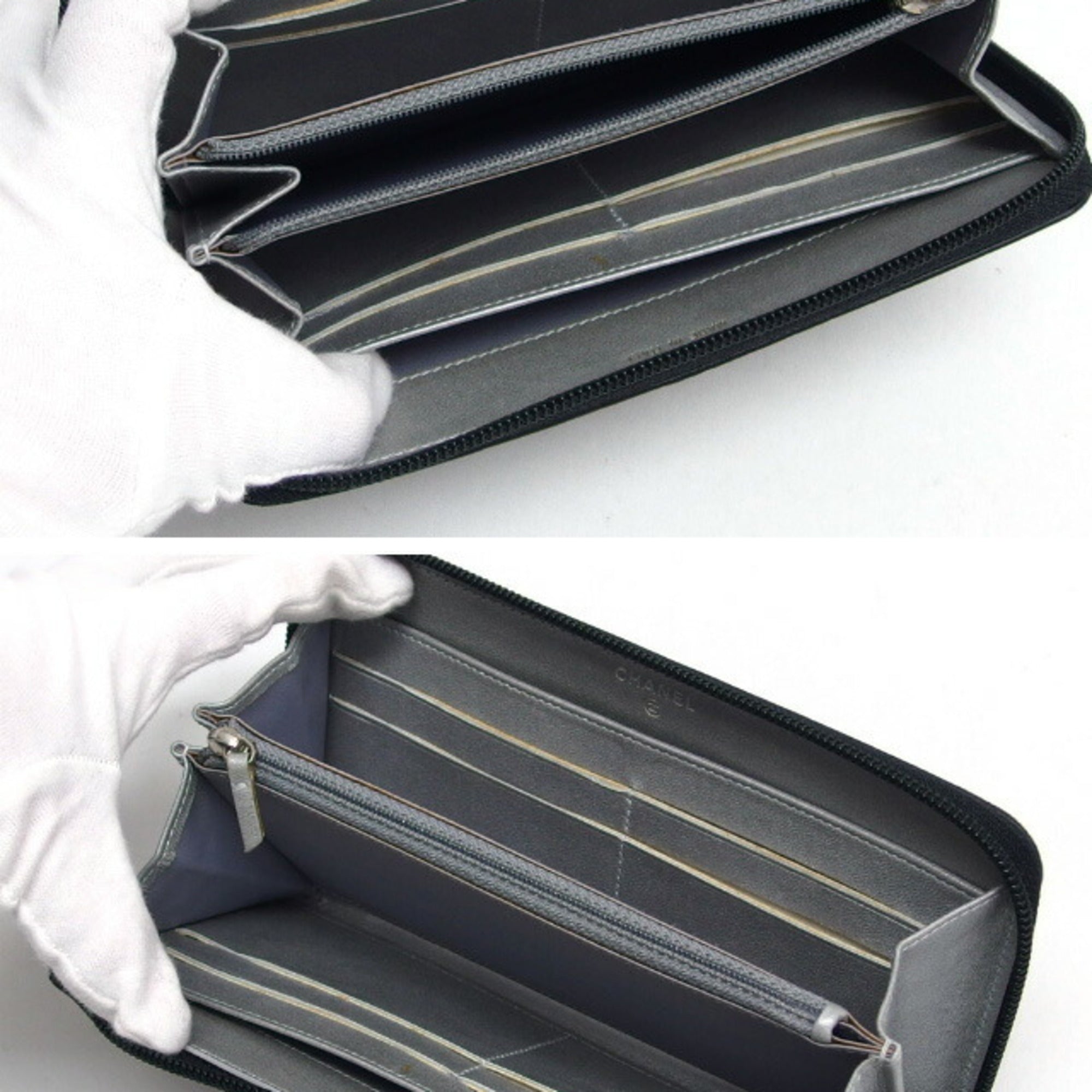 Chanel Black Leather Long Wallet (Bi-Fold) (Pre-Owned)