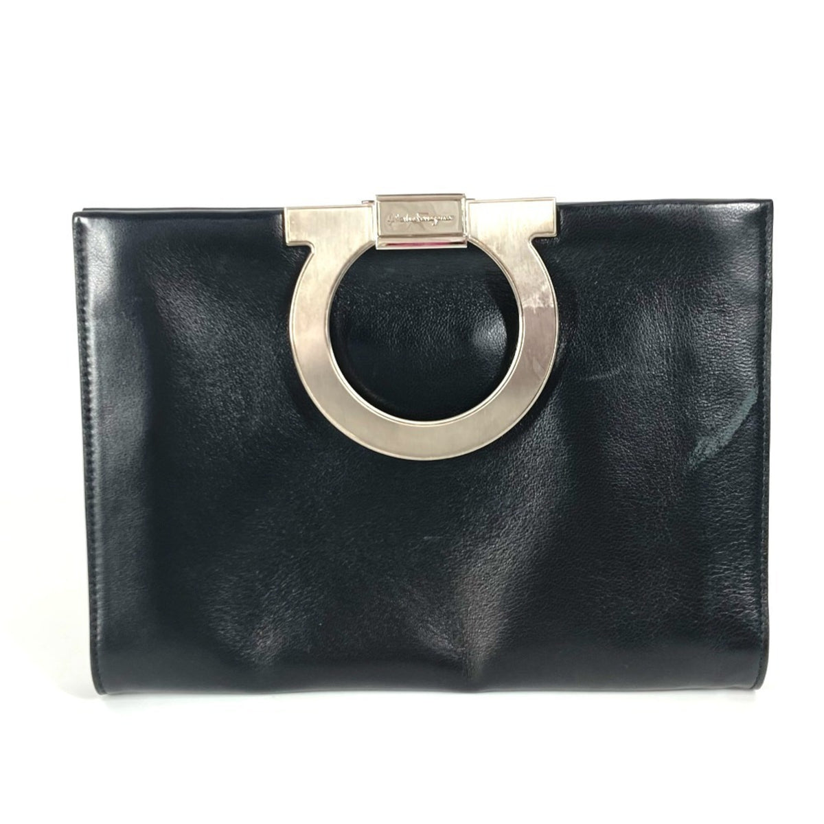Salvatore Ferragamo Gancini Black Leather Clutch Bag (Pre-Owned)