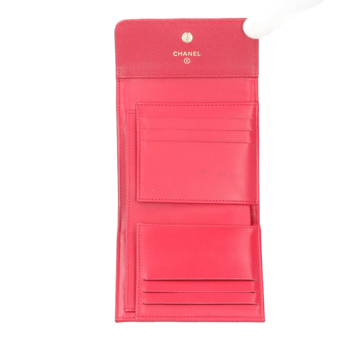 Chanel Matelasse Red Color Grained Calfskin Wallet (Tri-Fold) (Pre-Owned)