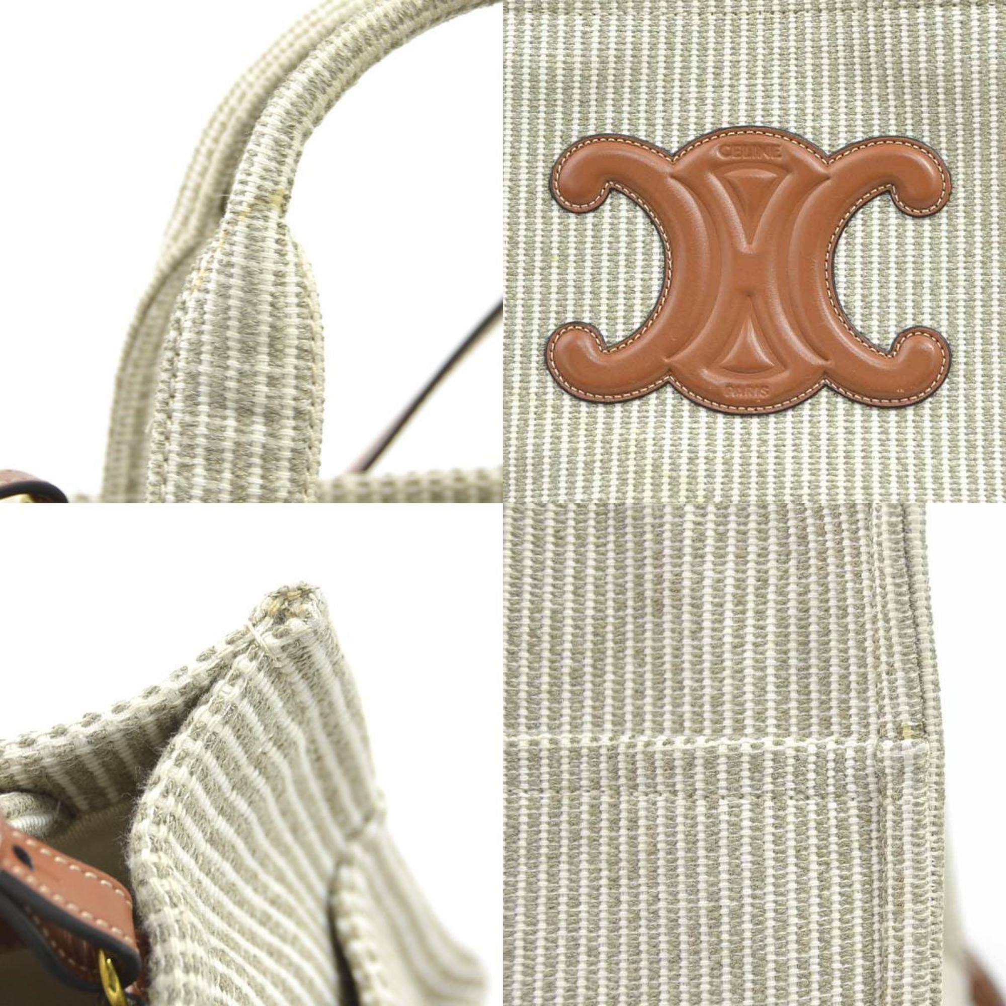 Celine Beige Brown Canvas Leather Handbag Shoulder Bag (Pre-Owned)