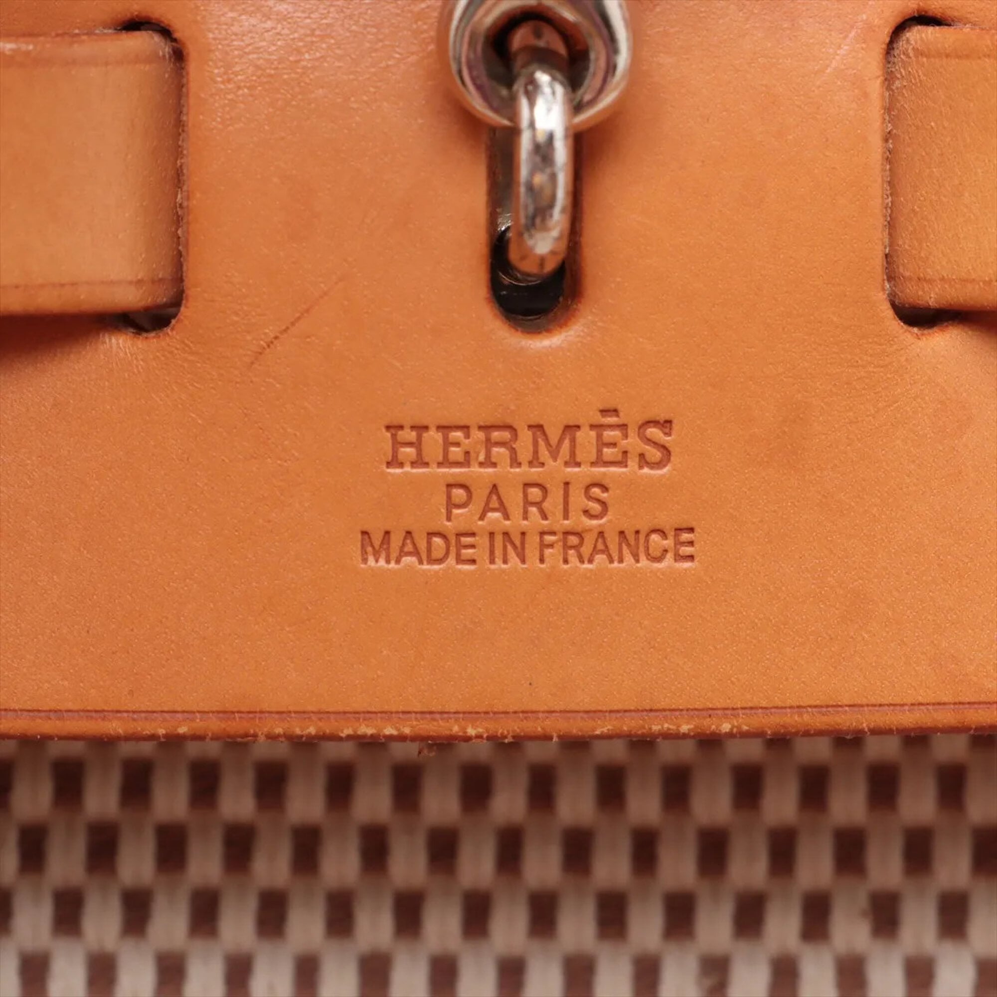 Hermes Beige Canvas Leather Shoulder Bag Tote Bag (Pre-Owned)